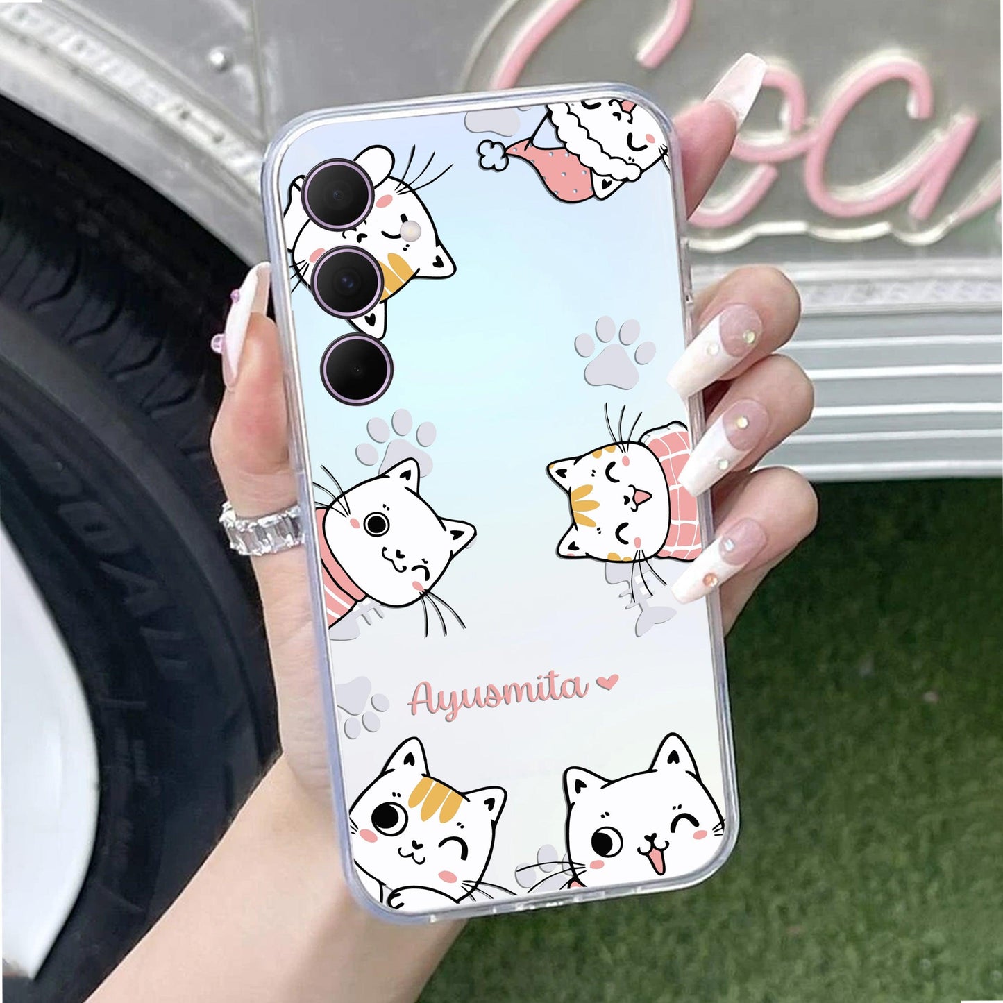 Cute Cat Customize Transparent Silicon Case For Samsung