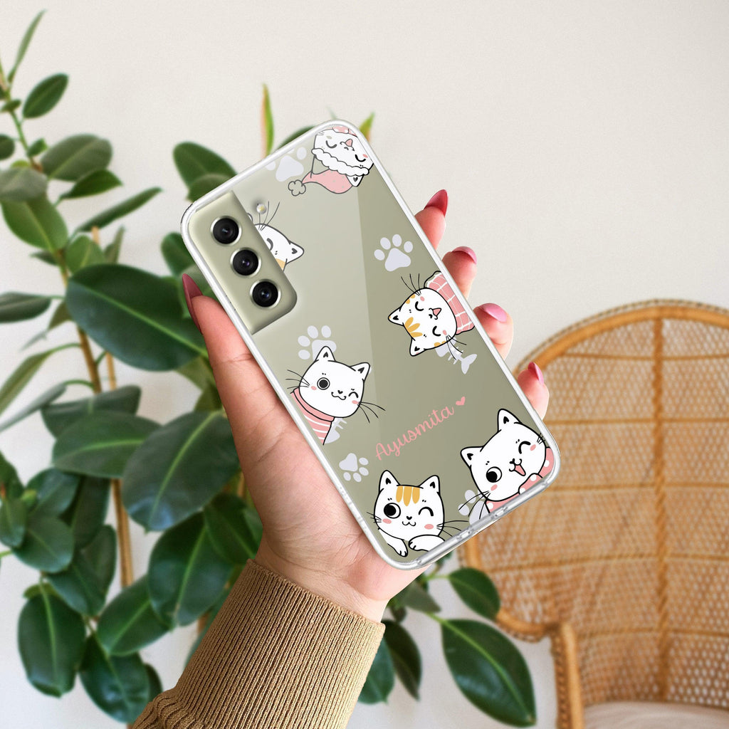Cute Cat Customize Anti Yellow Case For Samsung Galaxy S21 FE 5G