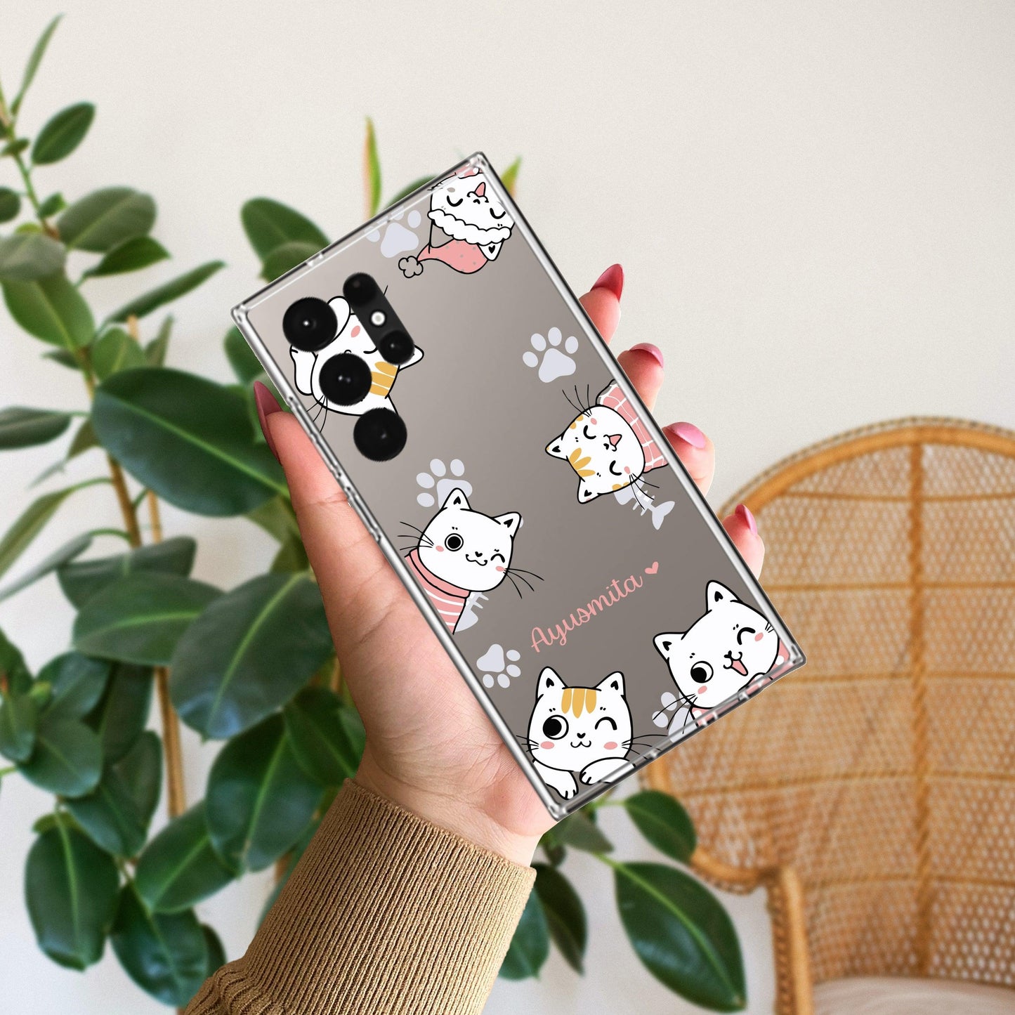 Cute Cat Customize Transparent Silicon Case For Samsung
