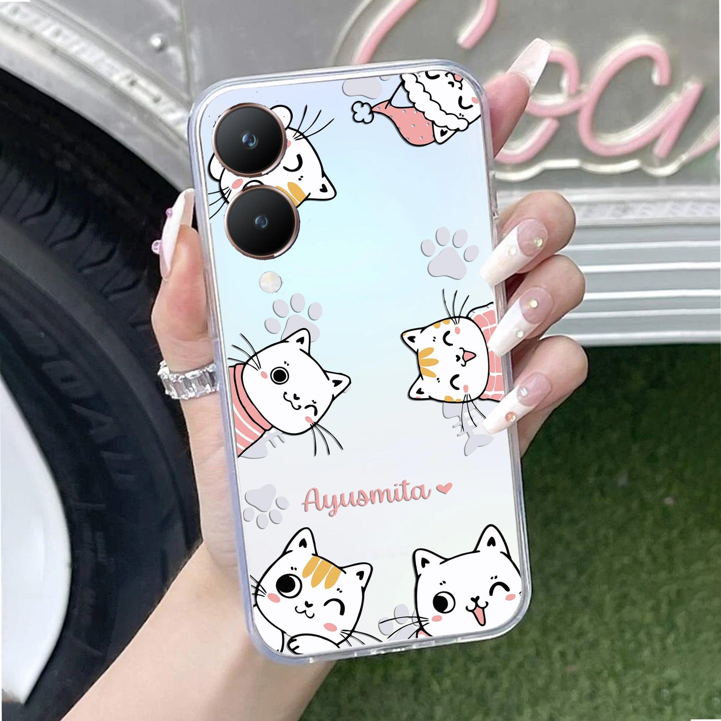 Cute Cat Customize Transparent Silicon Case For Vivo
