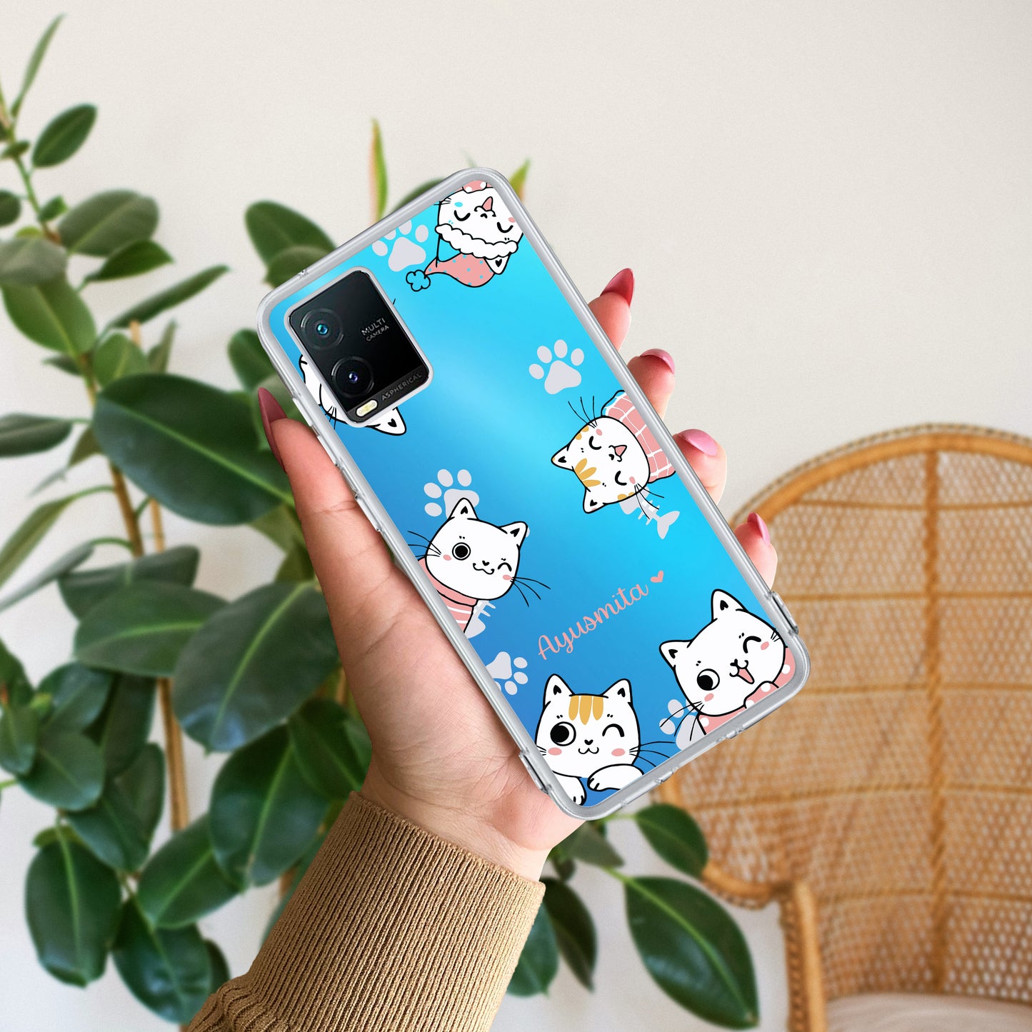 Cute Cat Customize Transparent Silicon Case For Vivo - ShopOnCliQ