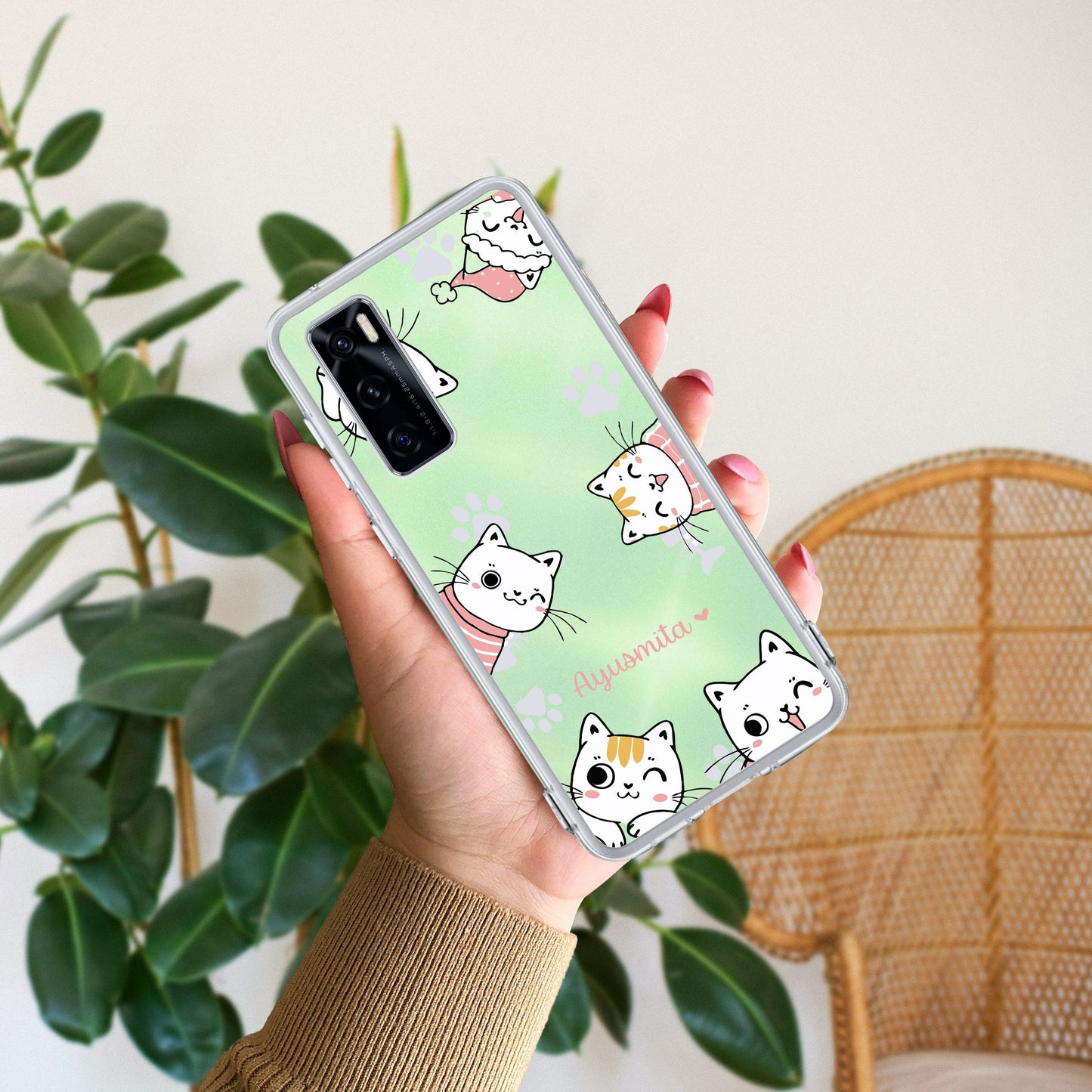 Cute Cat Customize Transparent Silicon Case For Vivo