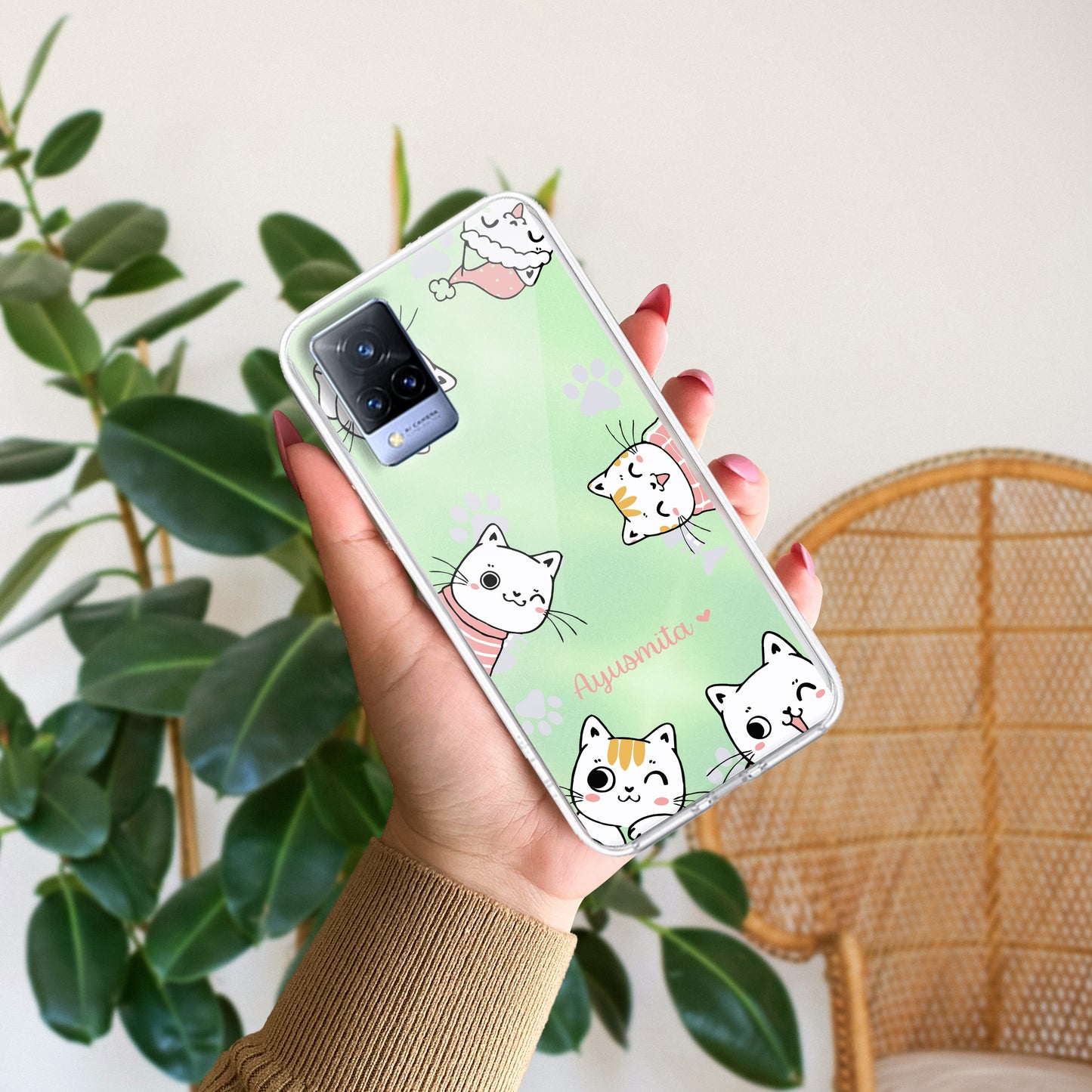 Cute Cat Customize Transparent Silicon Case For Vivo - ShopOnCliQ