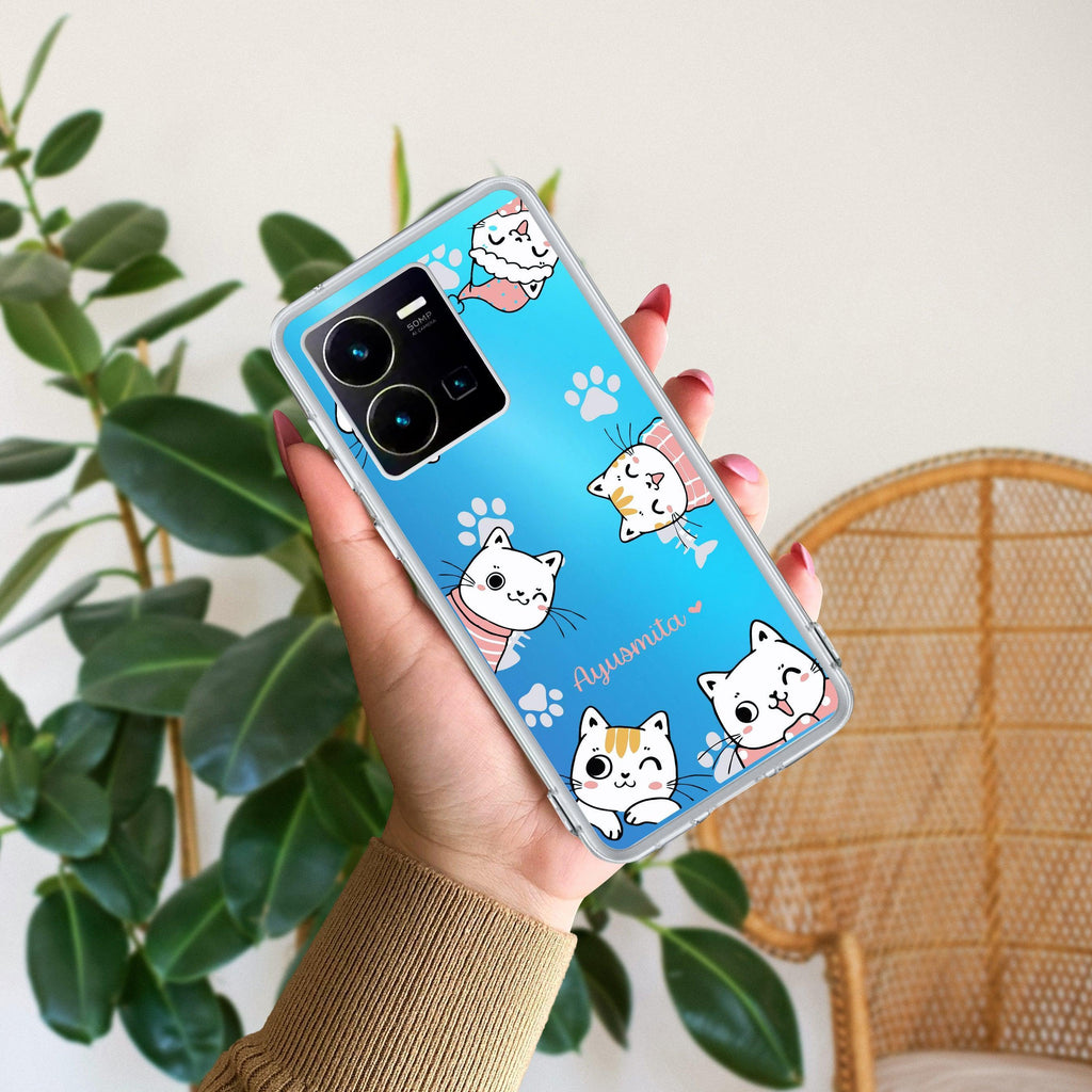 Cute Cat Customize Transparent Silicon Case For Vivo Y22