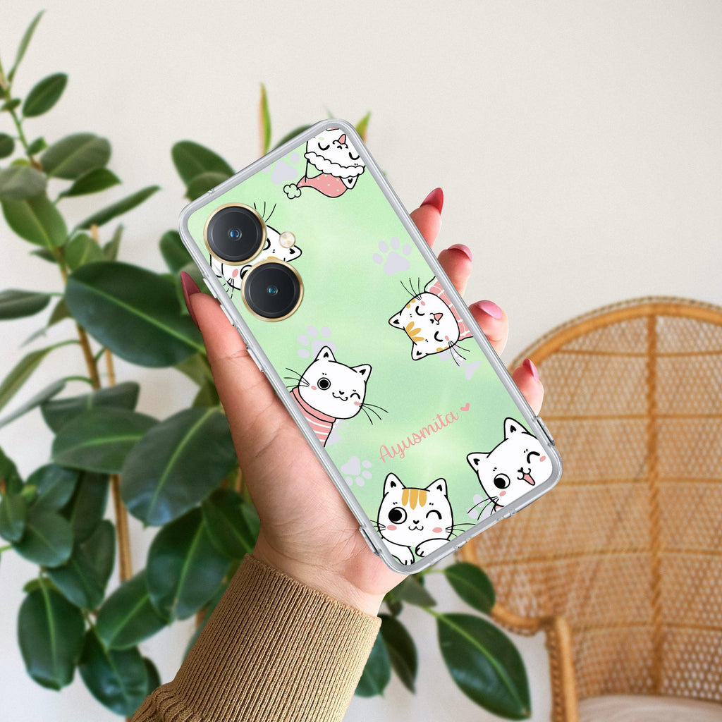 Cute Cat Customize Transparent Silicon Case For Vivo Y22