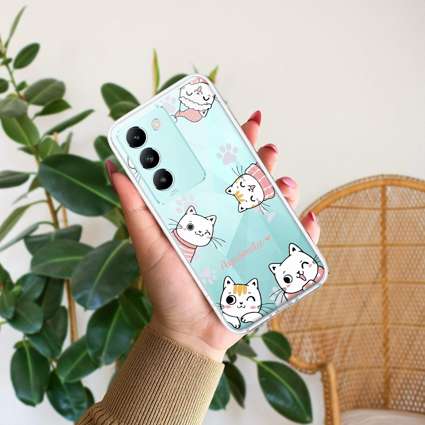Cute Cat Customize Transparent Silicon Case For Vivo