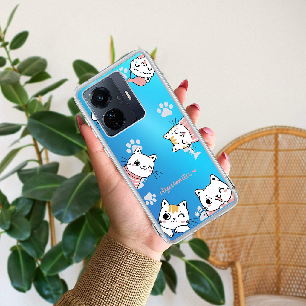 Cute Cat Customize Transparent Silicon Case For Vivo Y300 5G