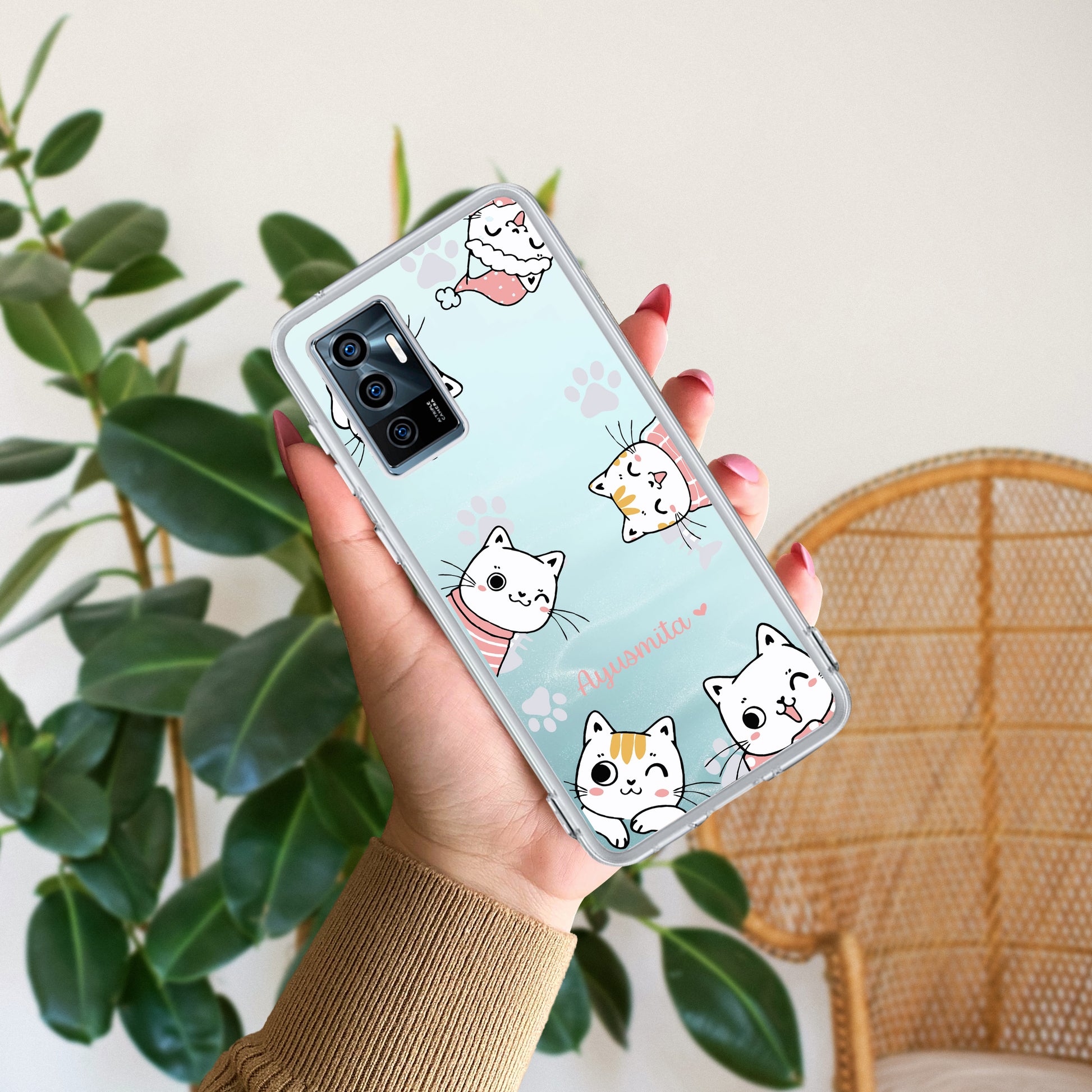 Cute Cat Customize Transparent Silicon Case For Vivo - ShopOnCliQ