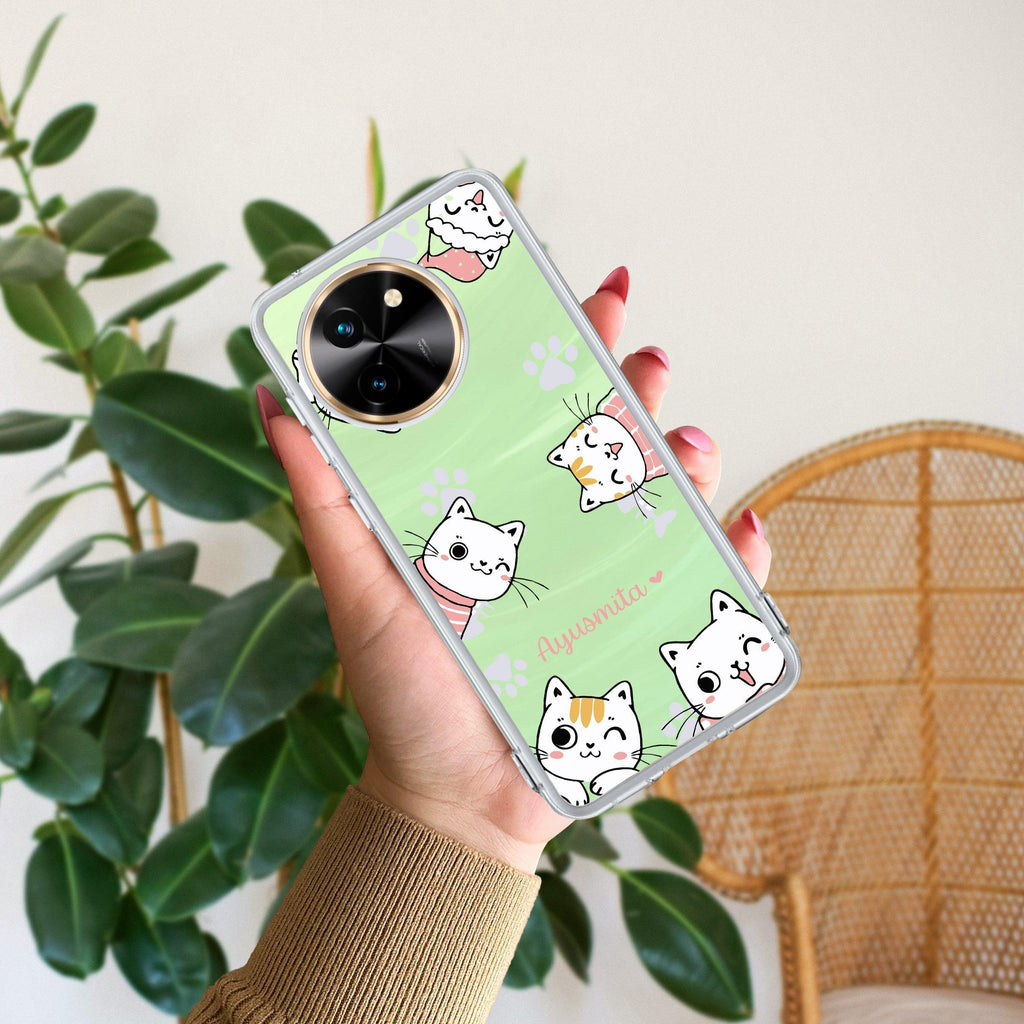 Cute Cat Customize Transparent Silicon Case For Vivo X90 Pro 5G