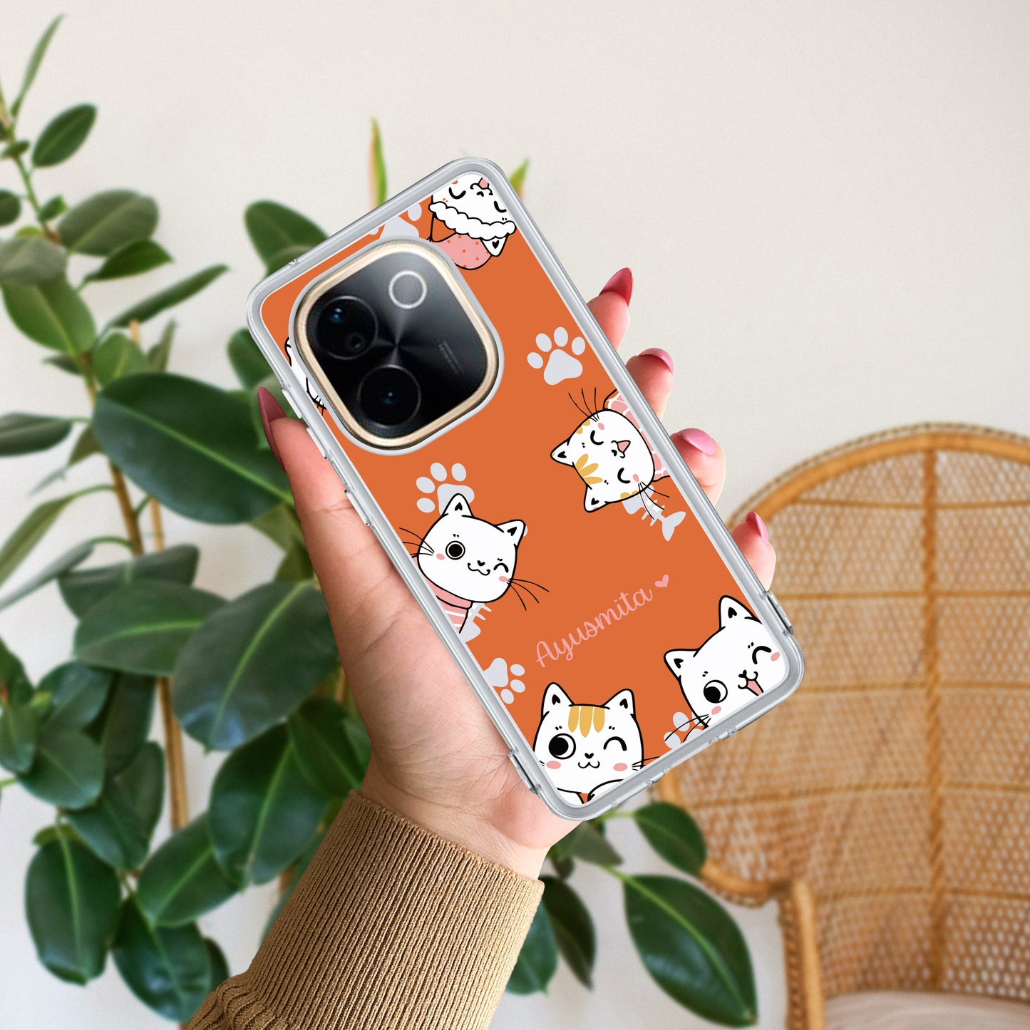 Cute Cat Customize Transparent Silicon Case For Vivo - ShopOnCliQ