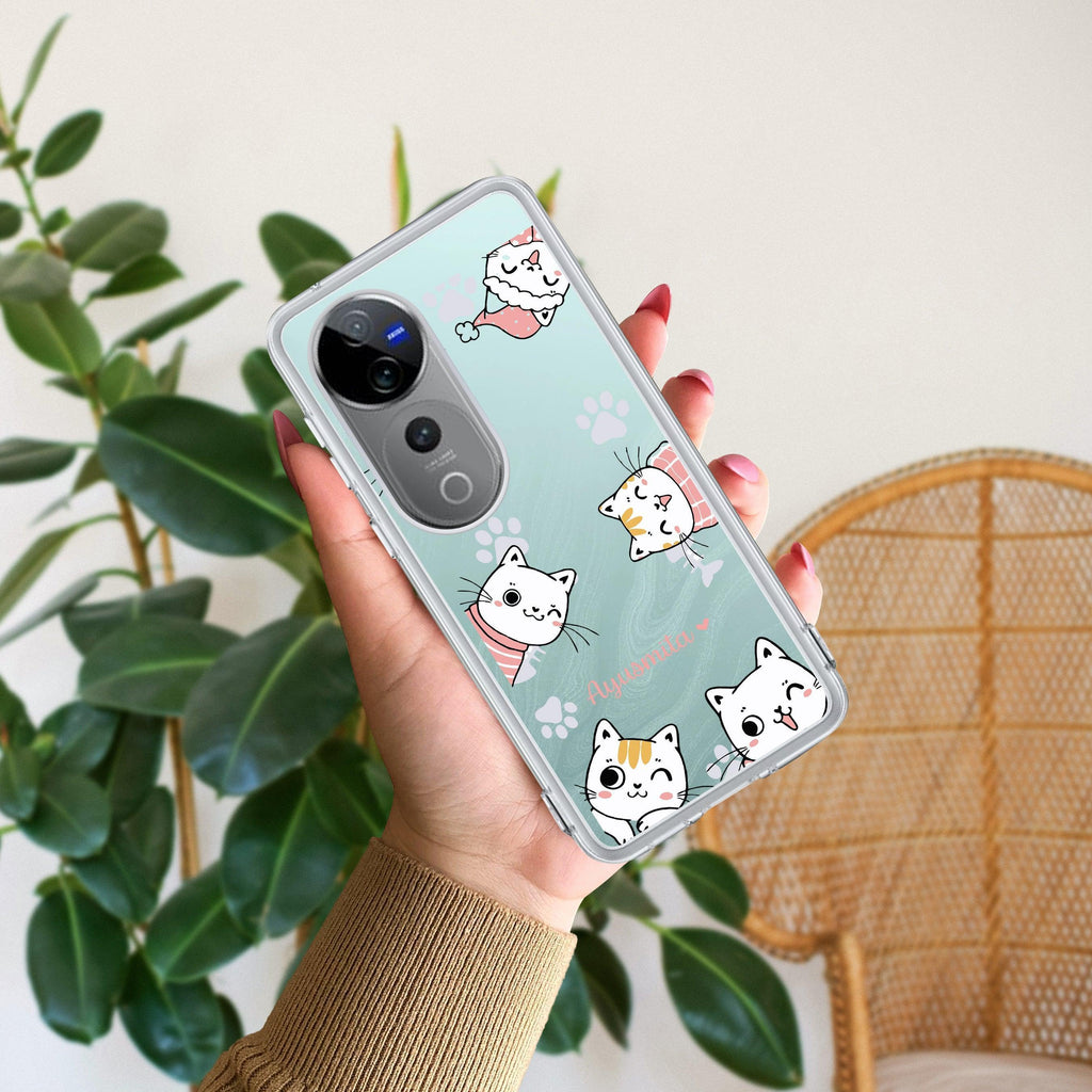 Cute Cat Customize Transparent Silicon Case For Vivo T1 5G