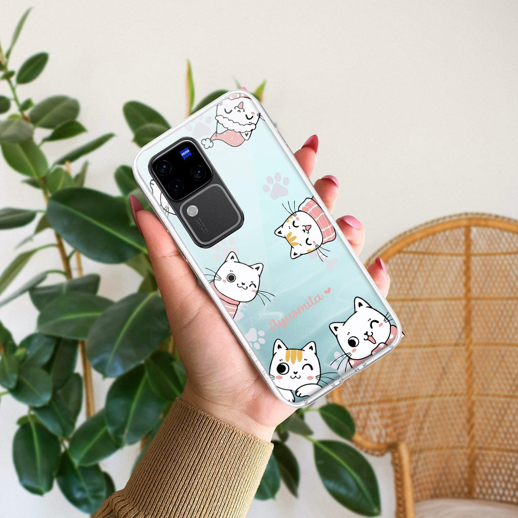 Cute Cat Customize Transparent Silicon Case For Vivo Y75 4G