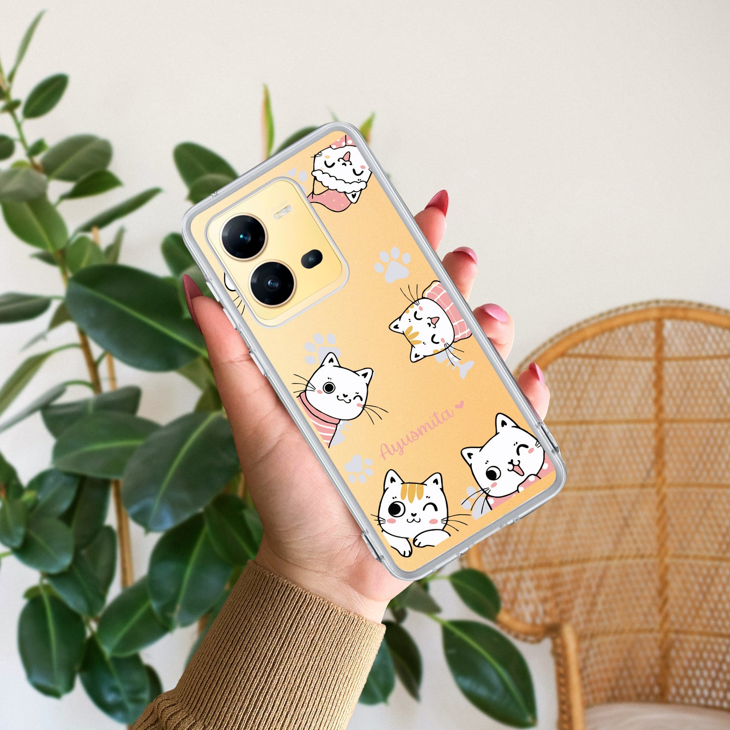 Cute Cat Customize Transparent Silicon Case For Vivo - ShopOnCliQ