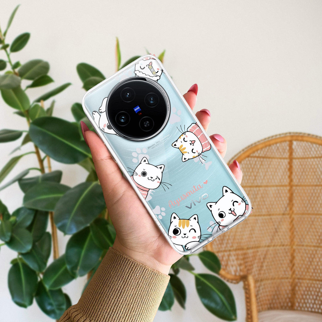 Cute Cat Customize Anti Yellow Case For Vivo X100 5G