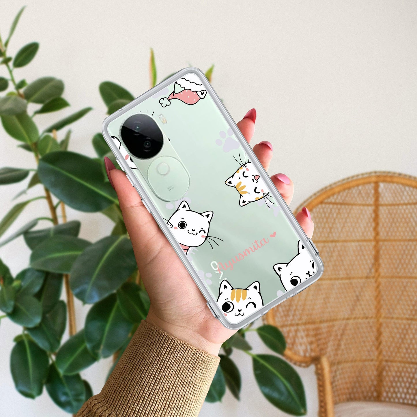 Cute Cat Customize Transparent Silicon Case For Vivo - ShopOnCliQ