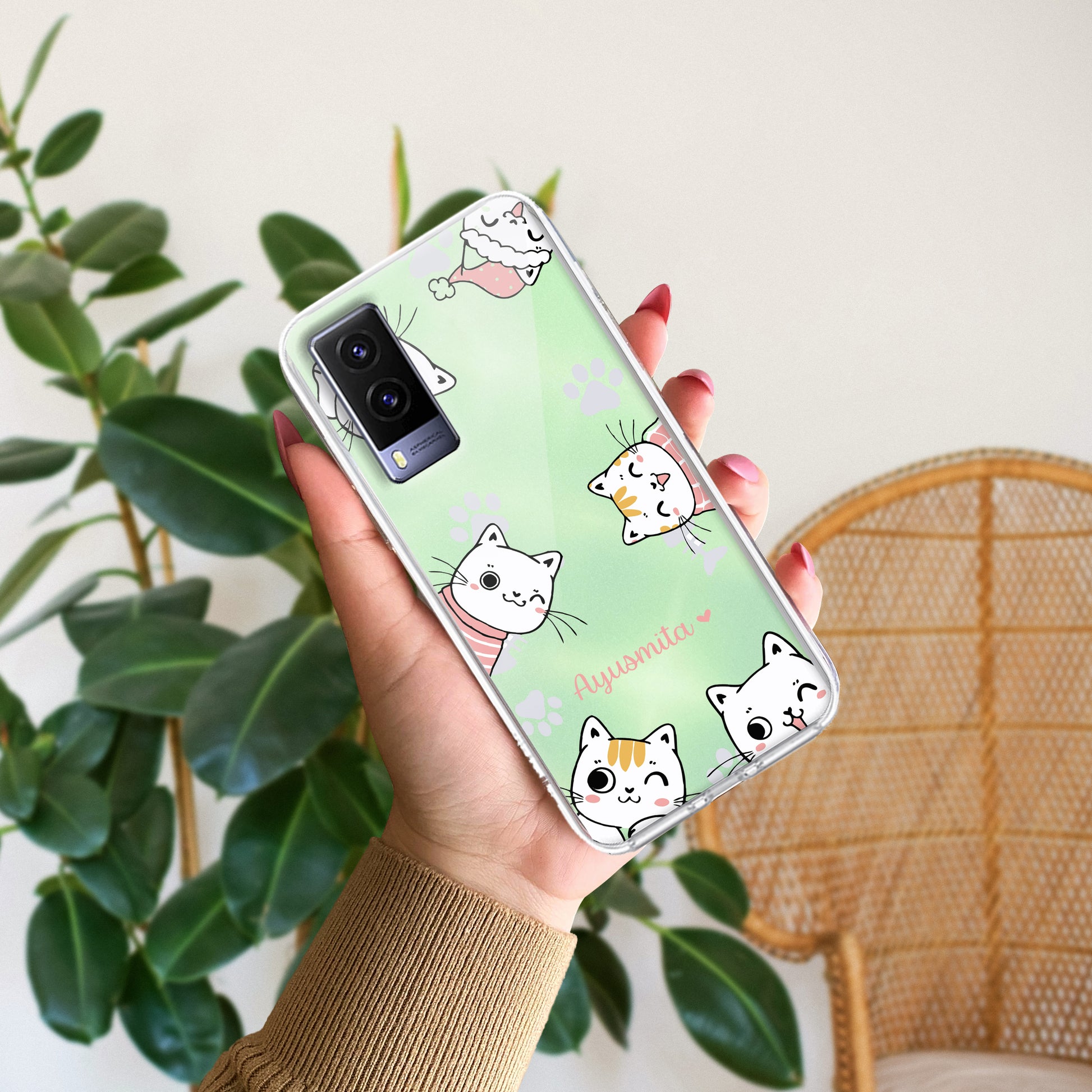 Cute Cat Customize Transparent Silicon Case For Vivo - ShopOnCliQ