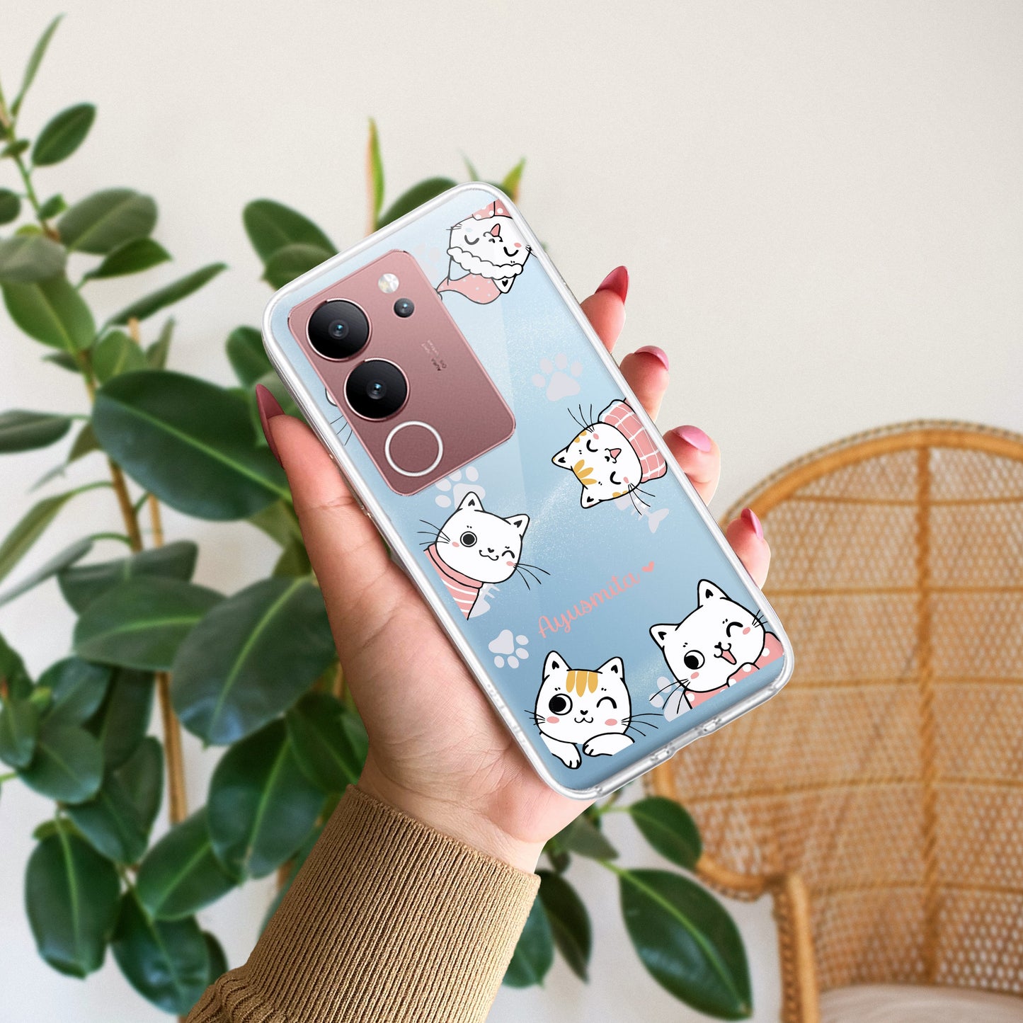 Cute Cat Customize Transparent Silicon Case For Vivo - ShopOnCliQ