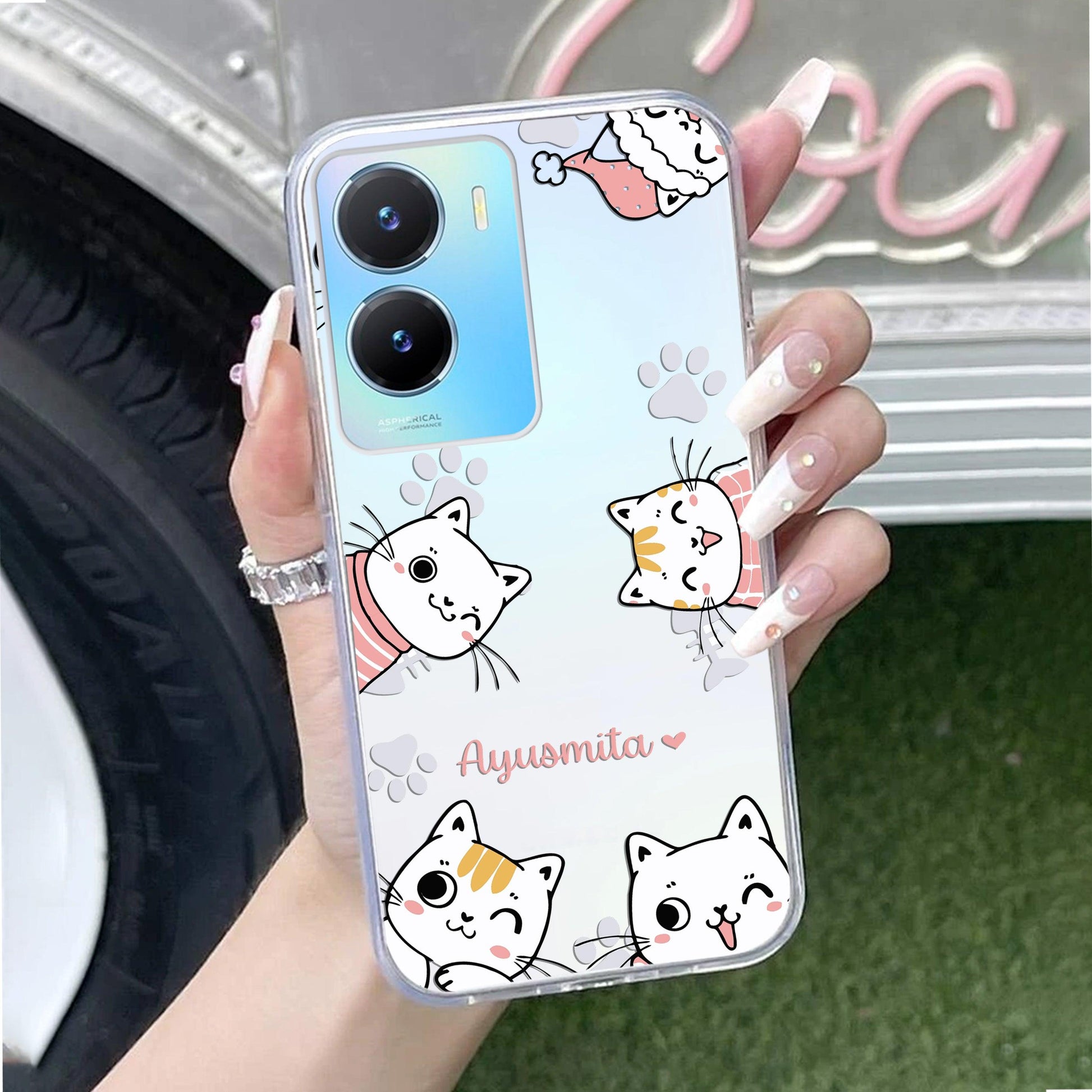 Cute Cat Customize Transparent Silicon Case For Vivo - ShopOnCliQ