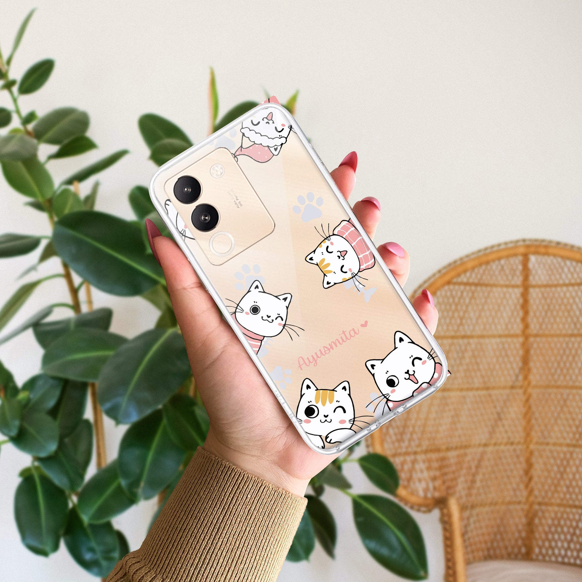 Cute Cat Customize Transparent Silicon Case For Vivo - ShopOnCliQ