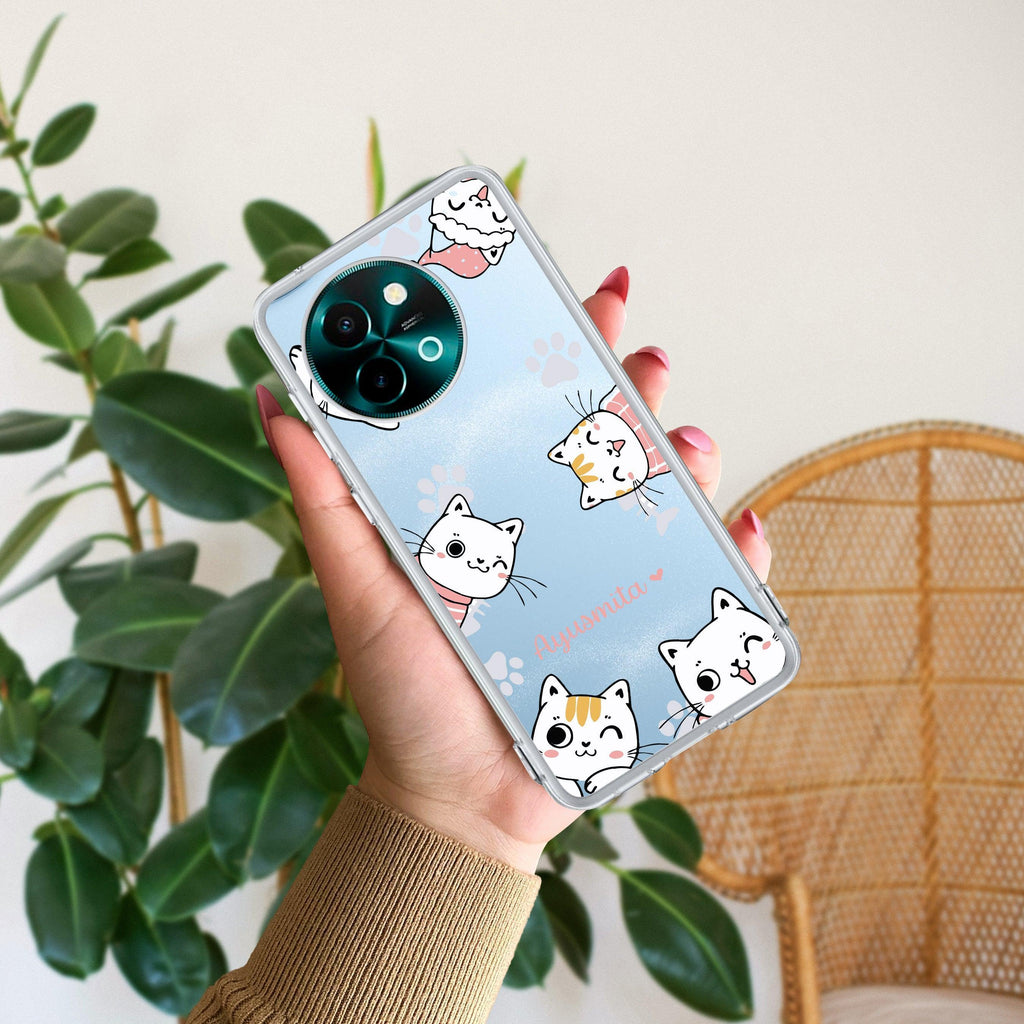 Cute Cat Customize Transparent Silicon Case For Vivo V30 Pro 5G