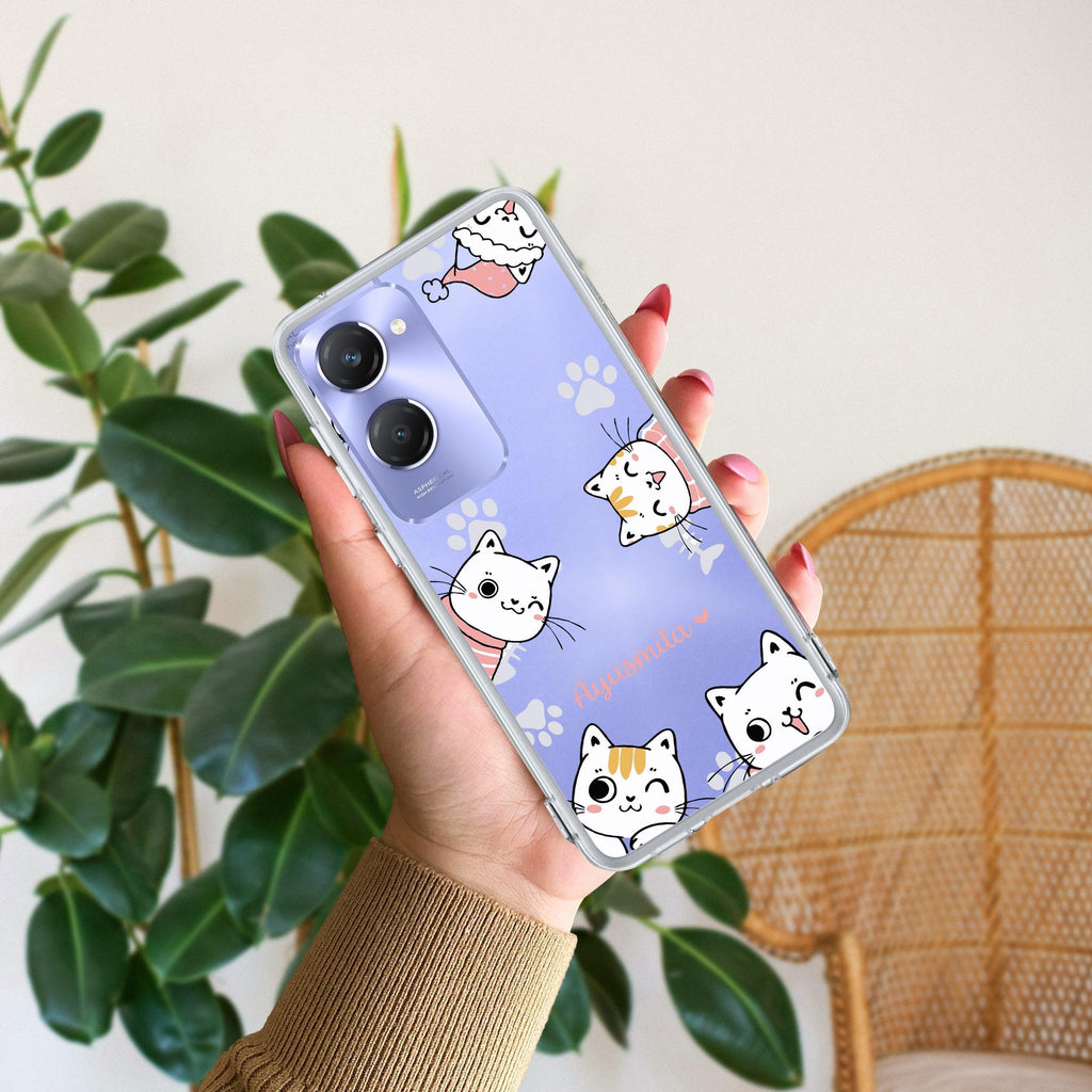 Cute Cat Customize Transparent Silicon Case For Vivo V30 5G