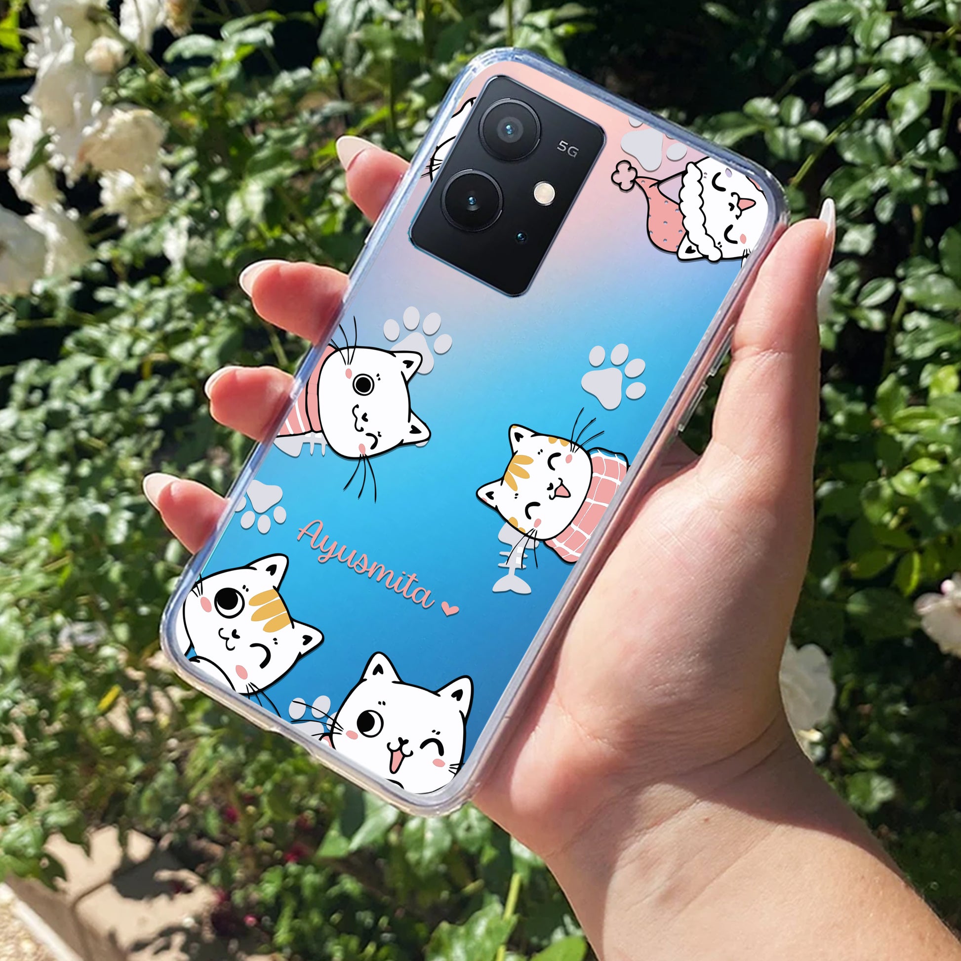 Cute Cat Customize Transparent Silicon Case For iQOO ShopOnCliQ