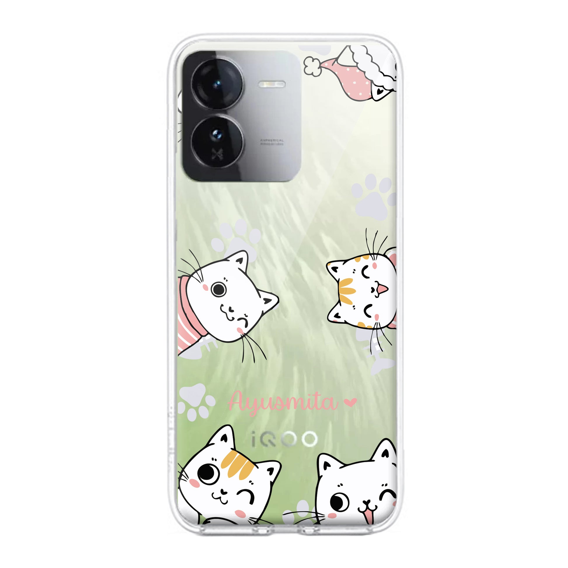 Cute Cat Customize Transparent Silicon Case For iQOO ShopOnCliQ