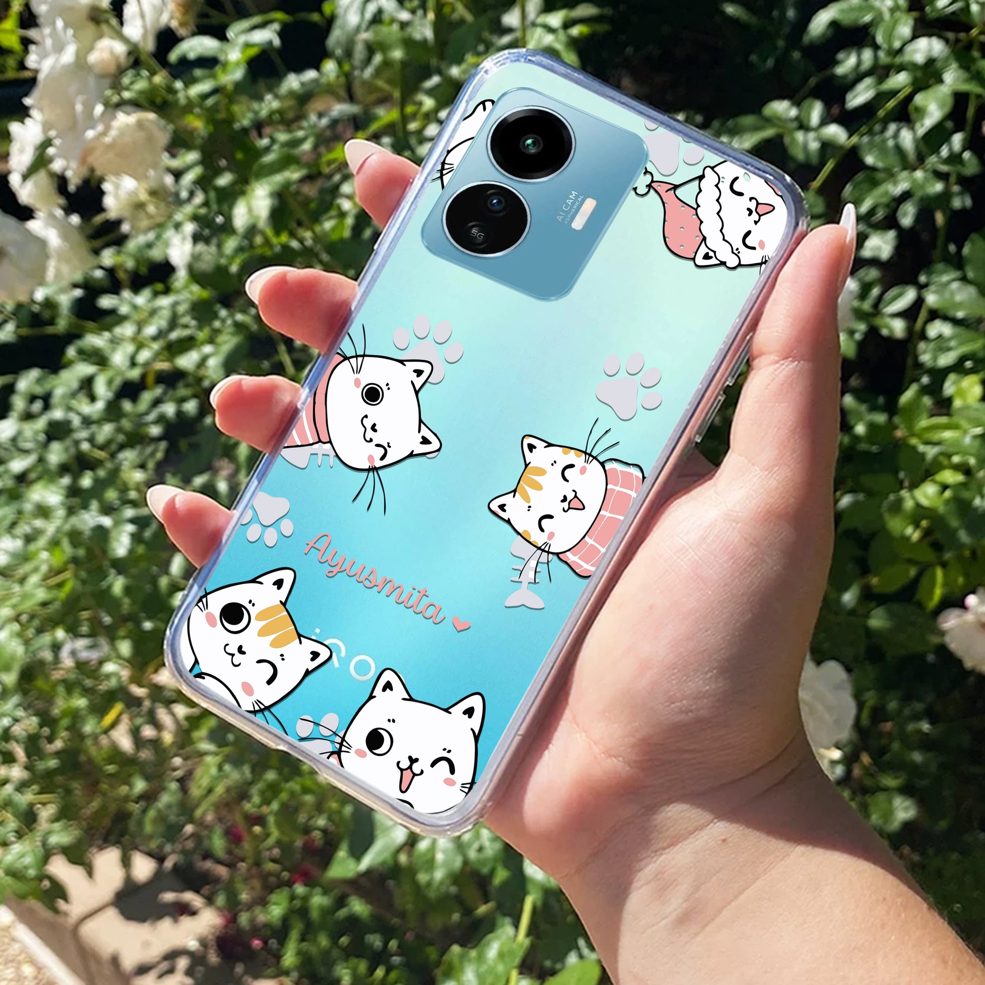 Cute Cat Customize Transparent Silicon Case For iQOO ShopOnCliQ