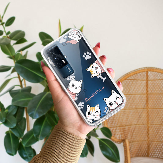 Cute Cat Customize Transparent Silicon Case For iQOO ShopOnCliQ