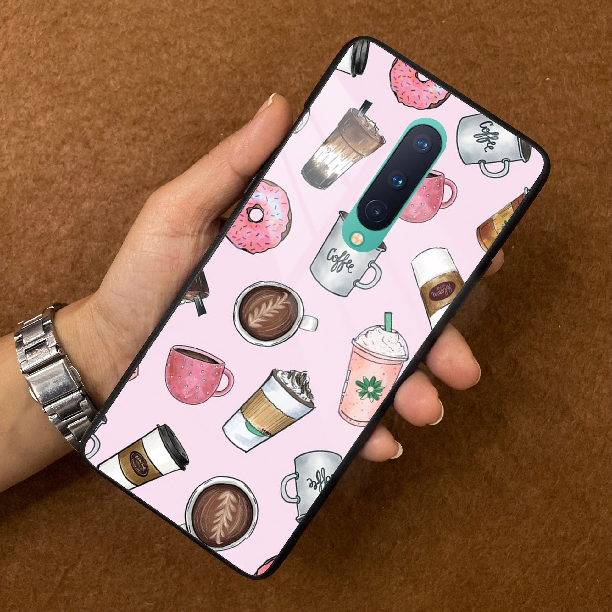 Cute Coffee Snacks Glass Case Cover For OnePlus ShopOnCliQ