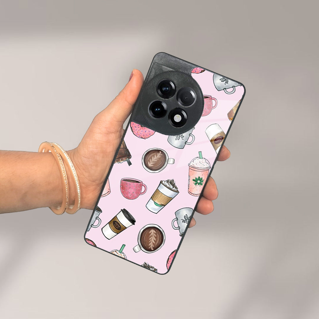 Cute Coffee Snacks Glass Case Cover For OnePlus ShopOnCliQ