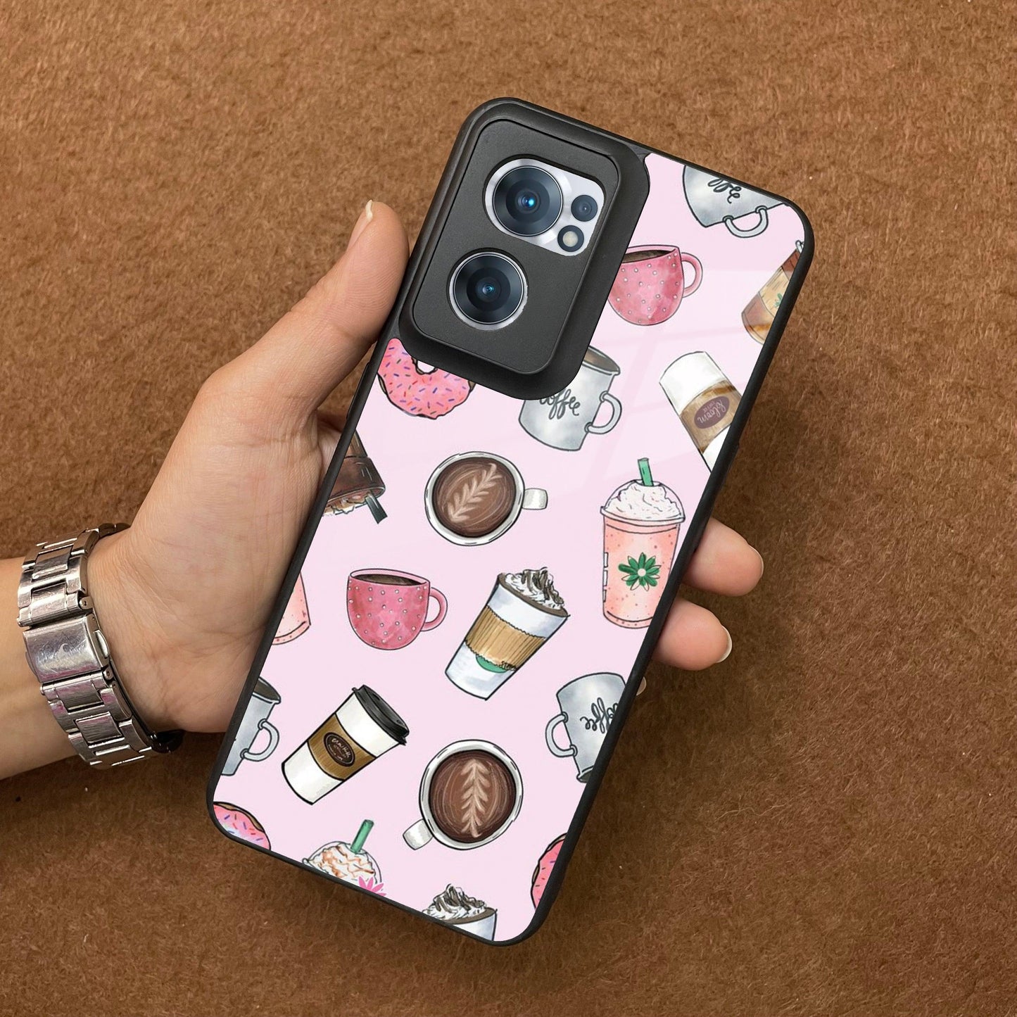 Cute Coffee Snacks Glass Case Cover For OnePlus