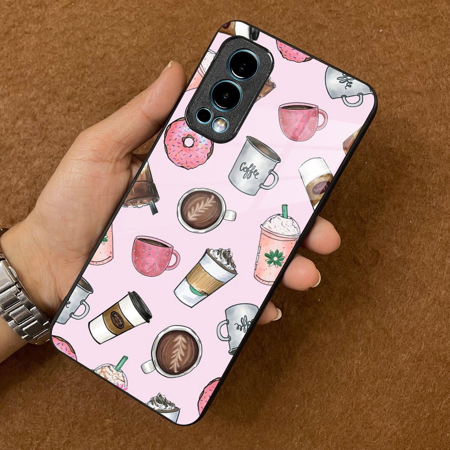 Cute Coffee Snacks Glass Case Cover For OnePlus