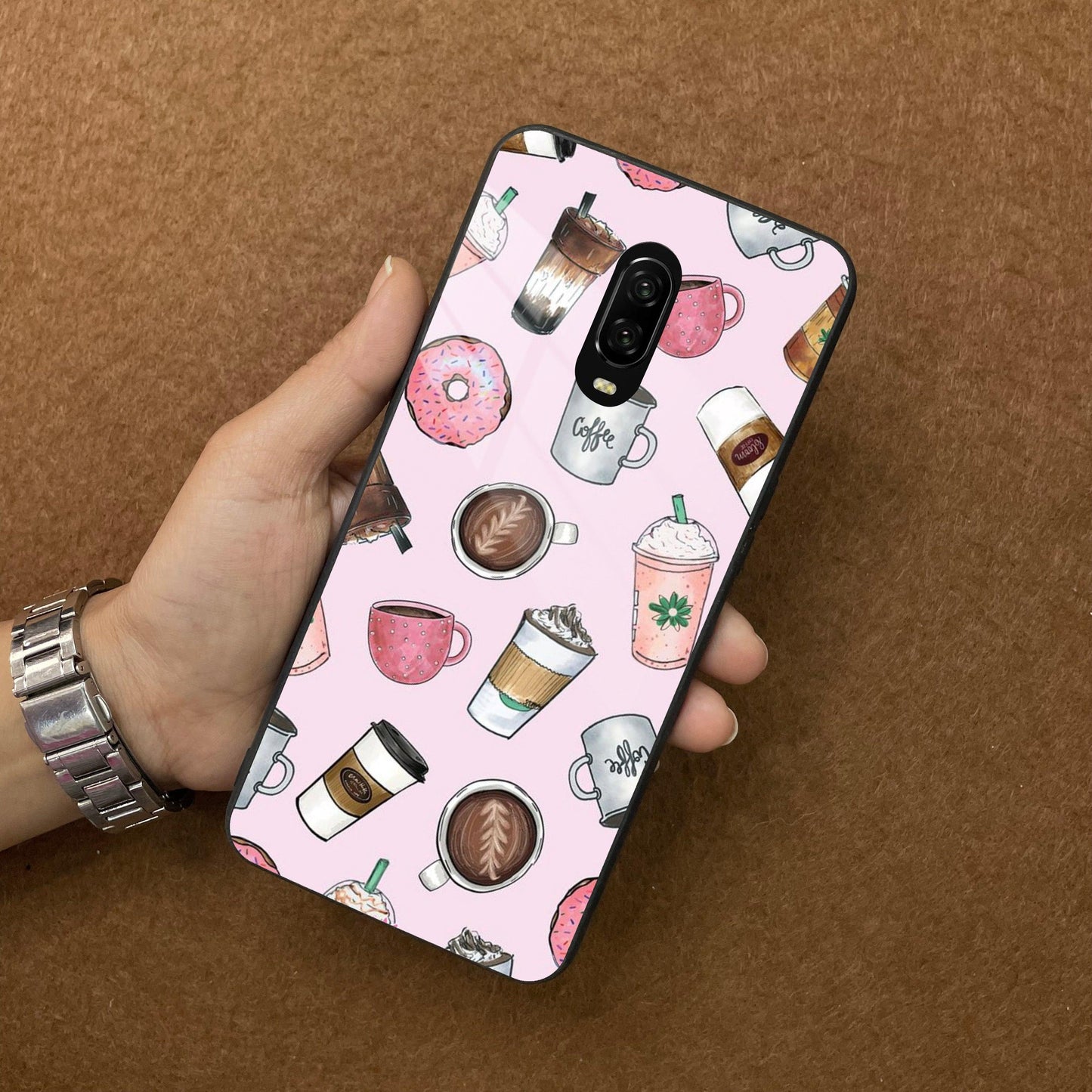 Cute Coffee Snacks Glass Case Cover For OnePlus