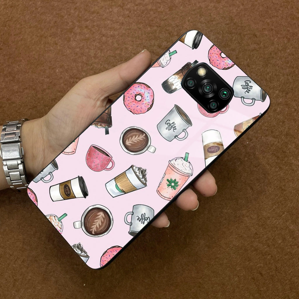 Cute Coffee Snacks Glass Case Cover For Poco - ShopOnCliQ