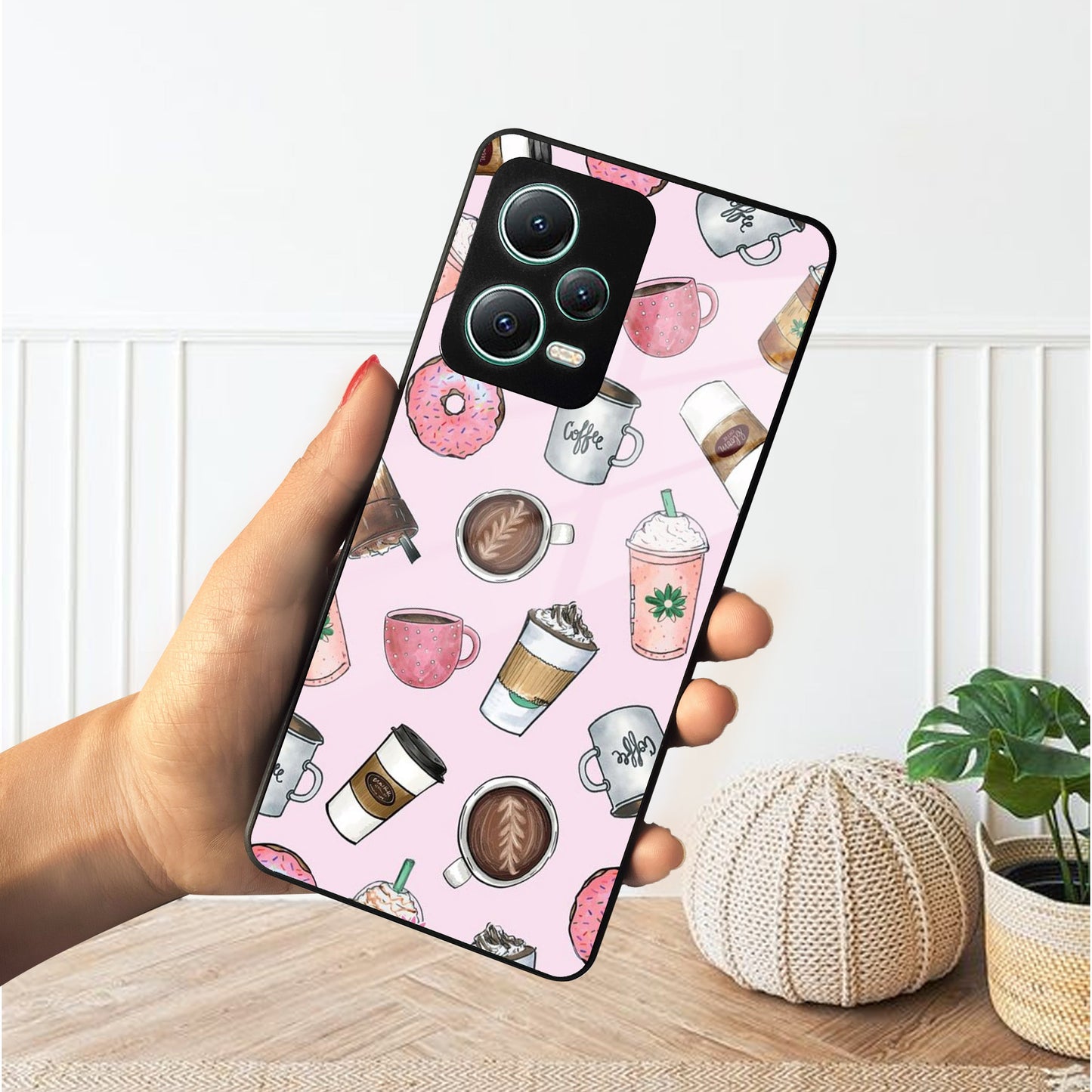 Cute Coffee Snacks Glass Case Cover For Poco ShopOnCliQ