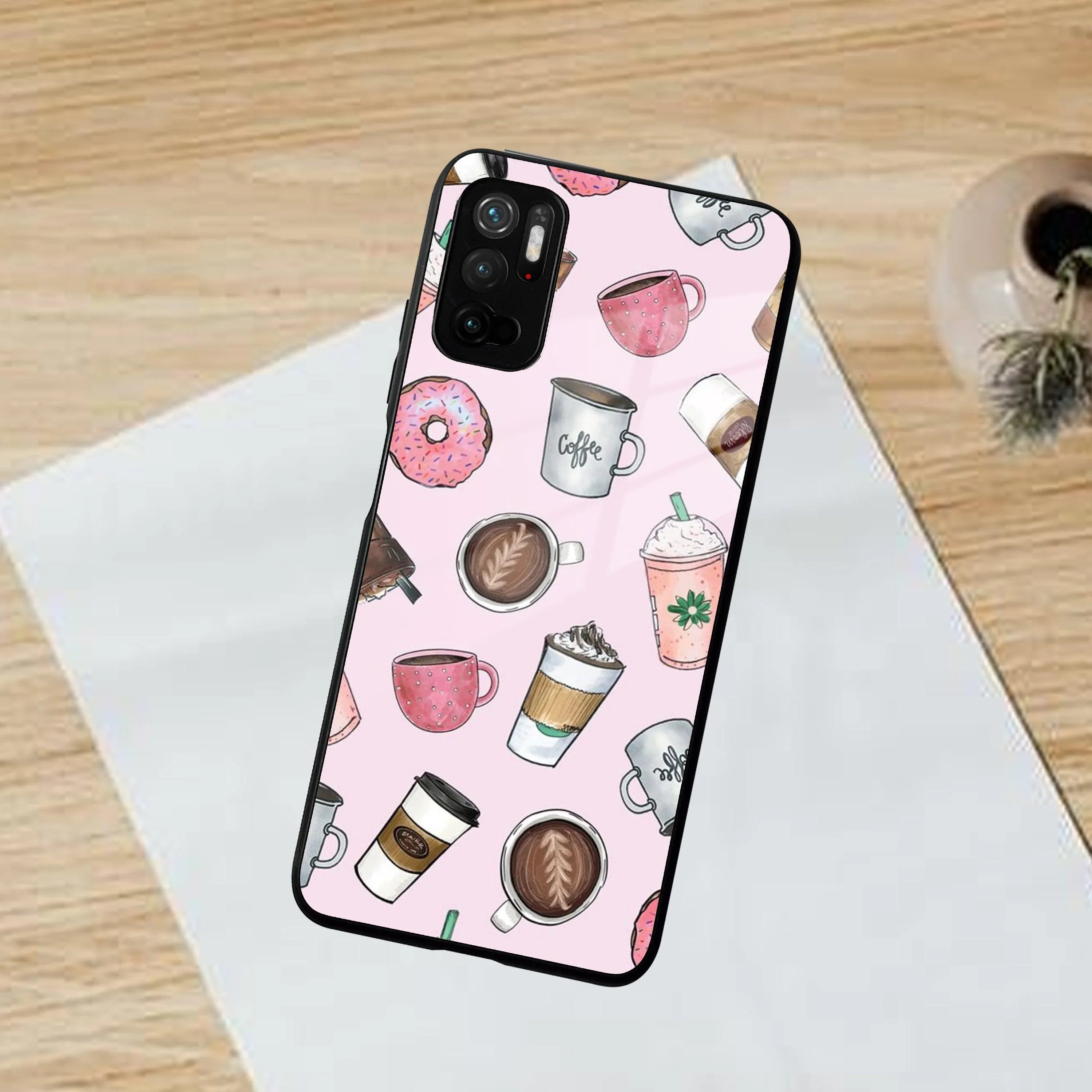 Cute Coffee Snacks Glass Case Cover For Poco - ShopOnCliQ