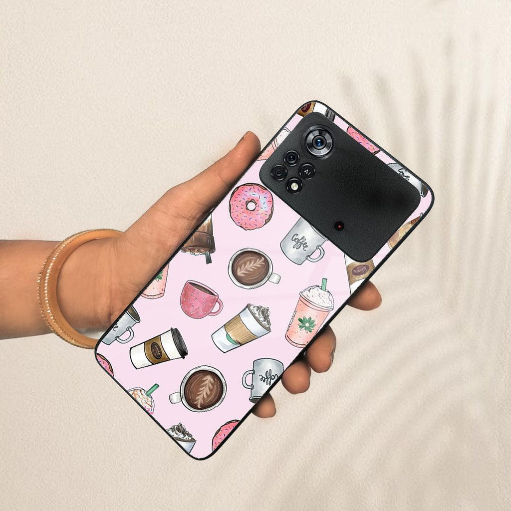 Cute Coffee Snacks Glass Case Cover For Poco - ShopOnCliQ