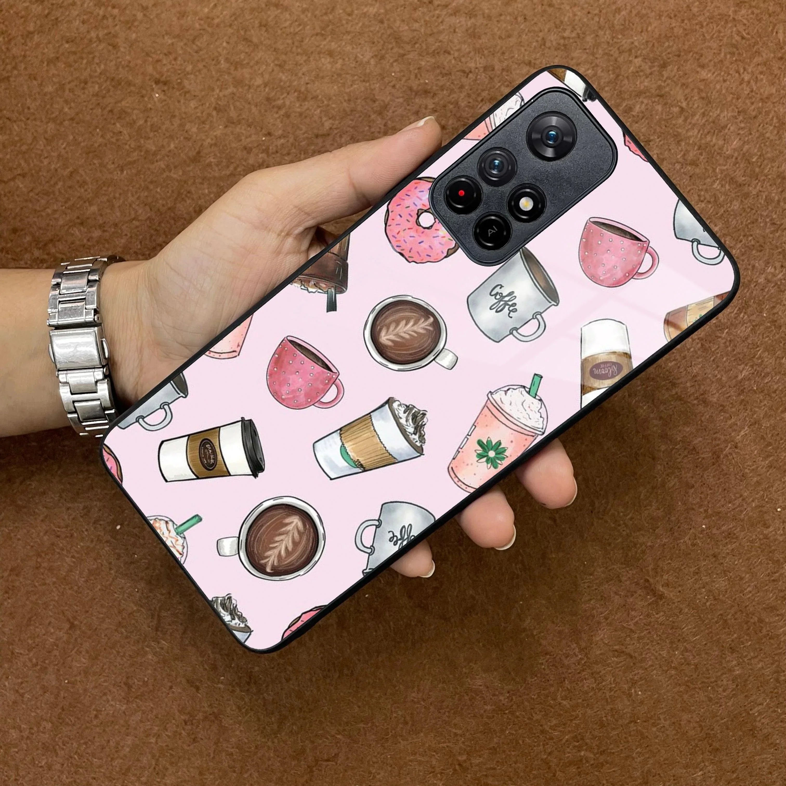 Cute Coffee Snacks Glass Case Cover For Poco - ShopOnCliQ