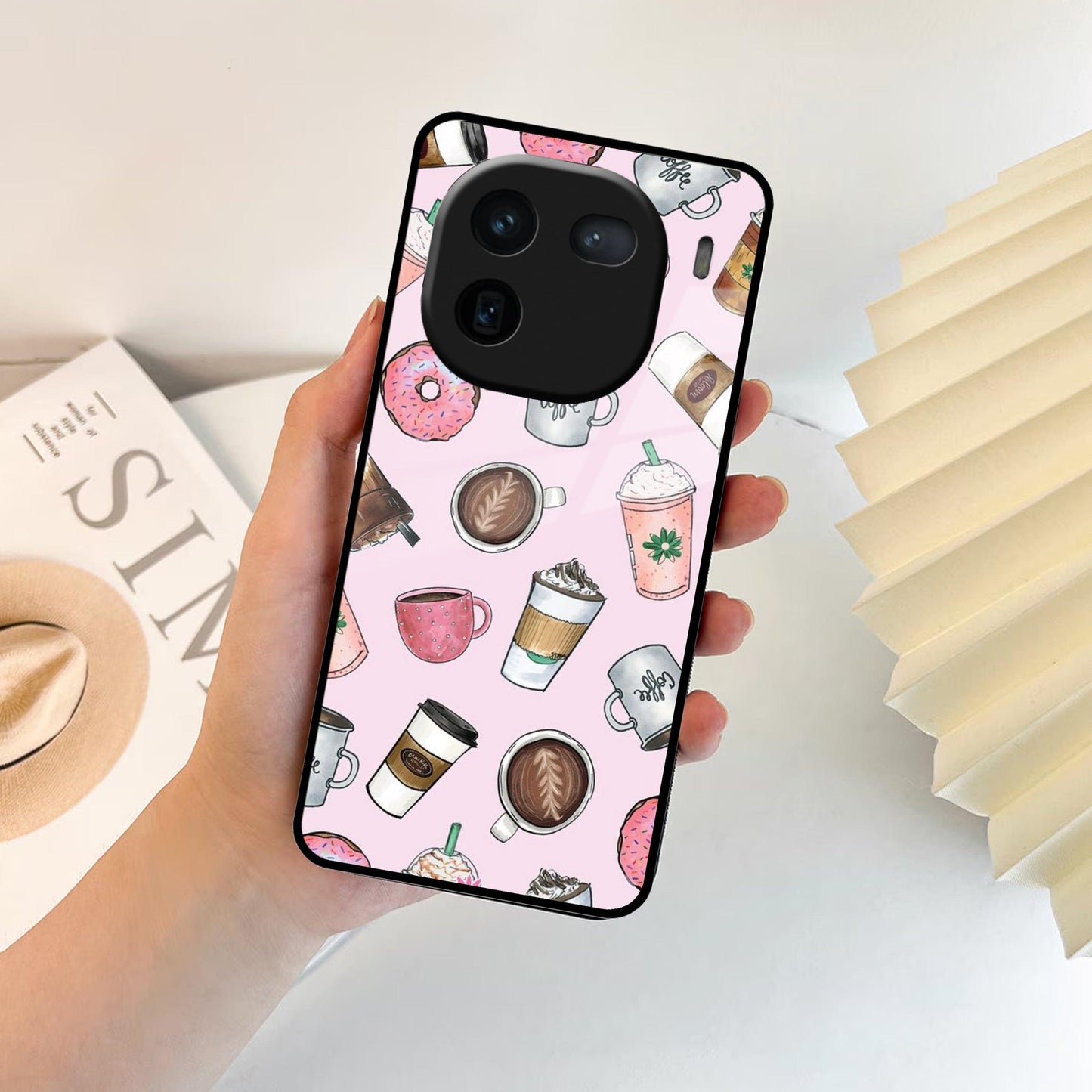 Cute Coffee Snacks Glass Case Cover For iQOO