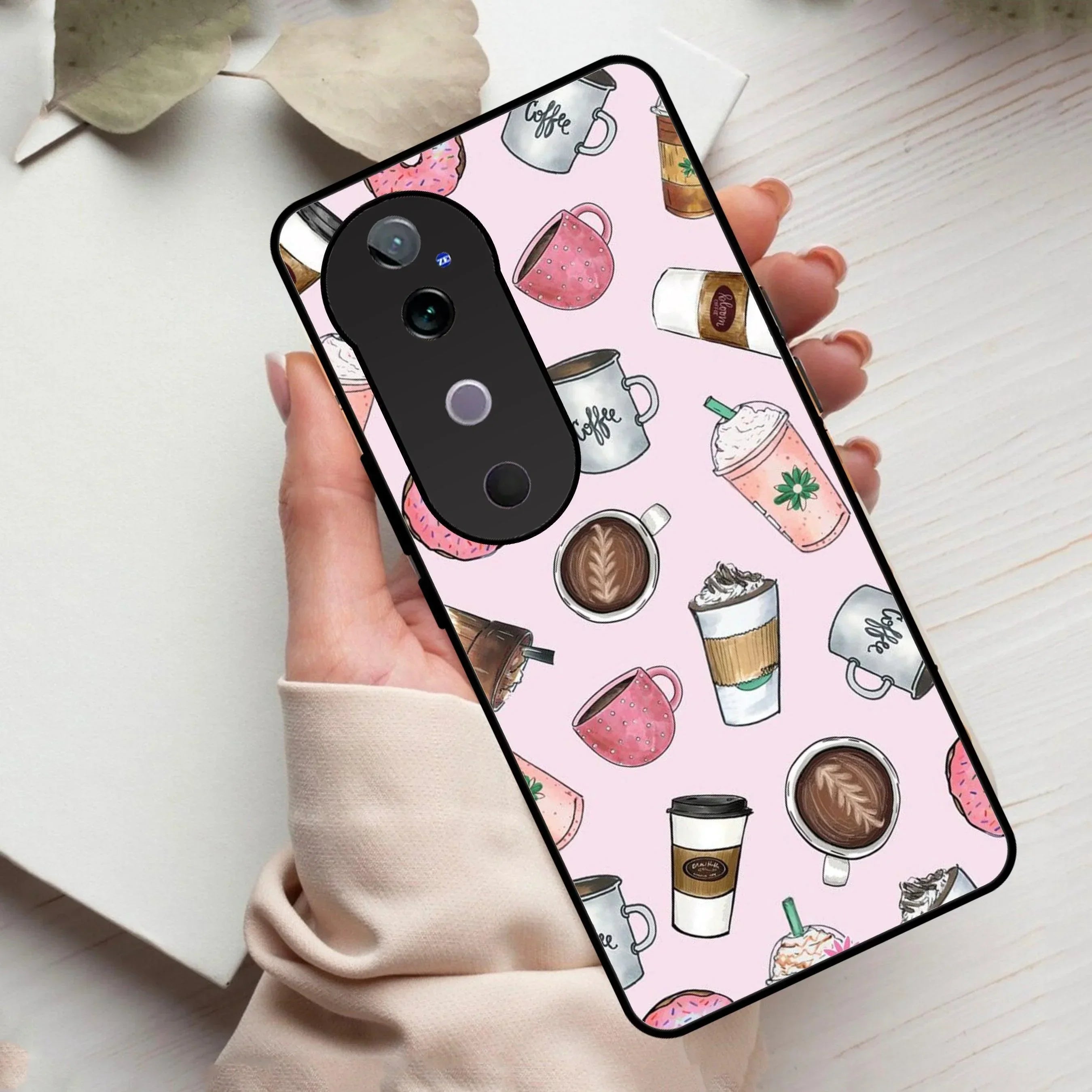 Cute Coffee Snacks Glass Case Cover For Vivo - ShopOnCliQ