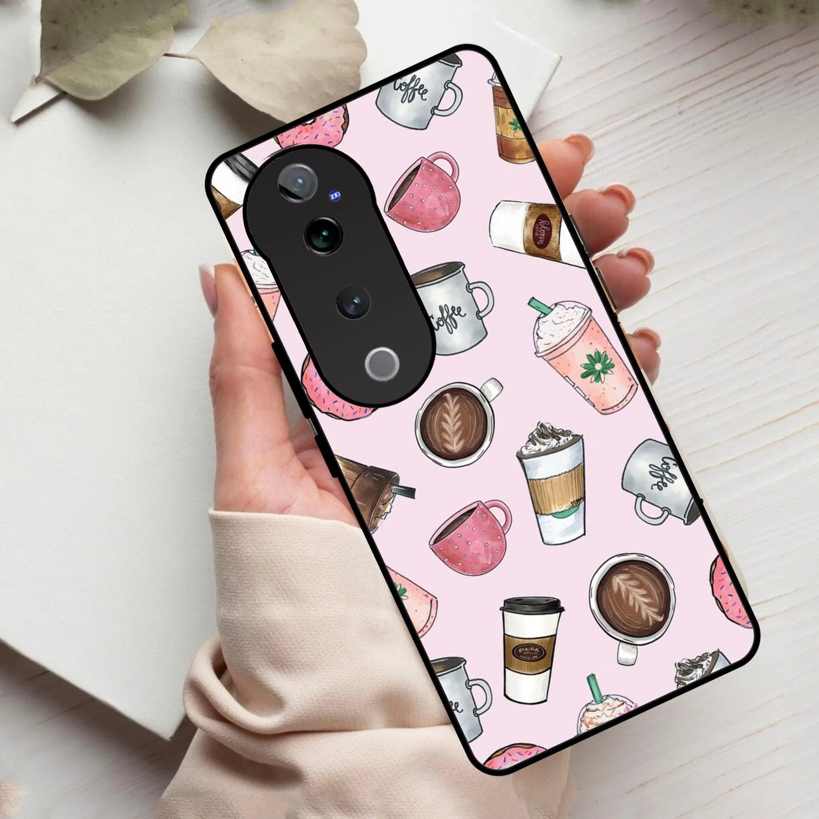 Cute Coffee Snacks Glass Case Cover For Vivo - ShopOnCliQ