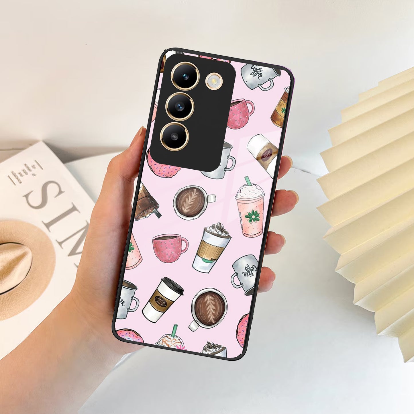 Cute Coffee Snacks Glass Case Cover For Vivo ShopOnCliQ