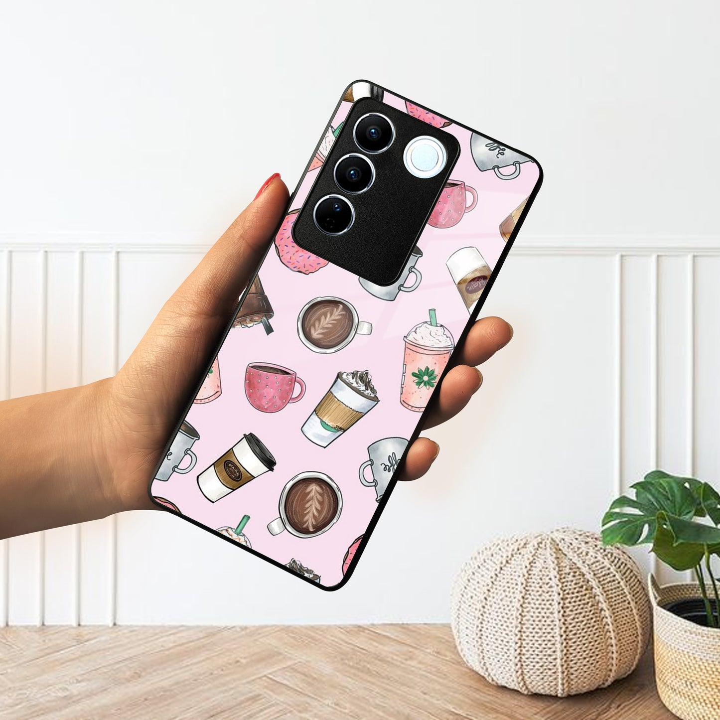 Cute Coffee Snacks Glass Case Cover For Vivo ShopOnCliQ