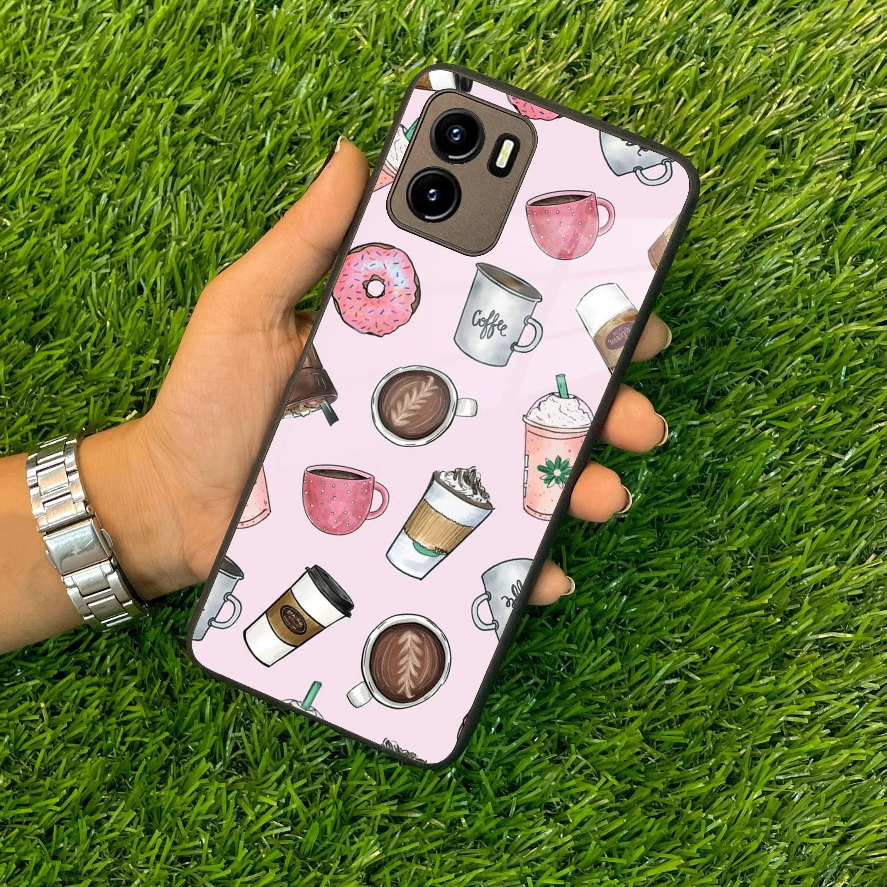 Cute Coffee Snacks Glass Case Cover For Vivo - ShopOnCliQ