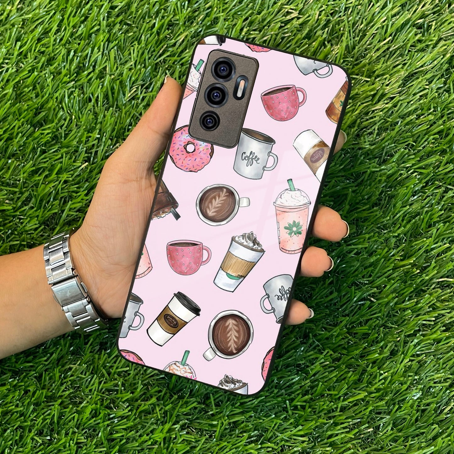 Cute Coffee Snacks Glass Case Cover For Vivo ShopOnCliQ