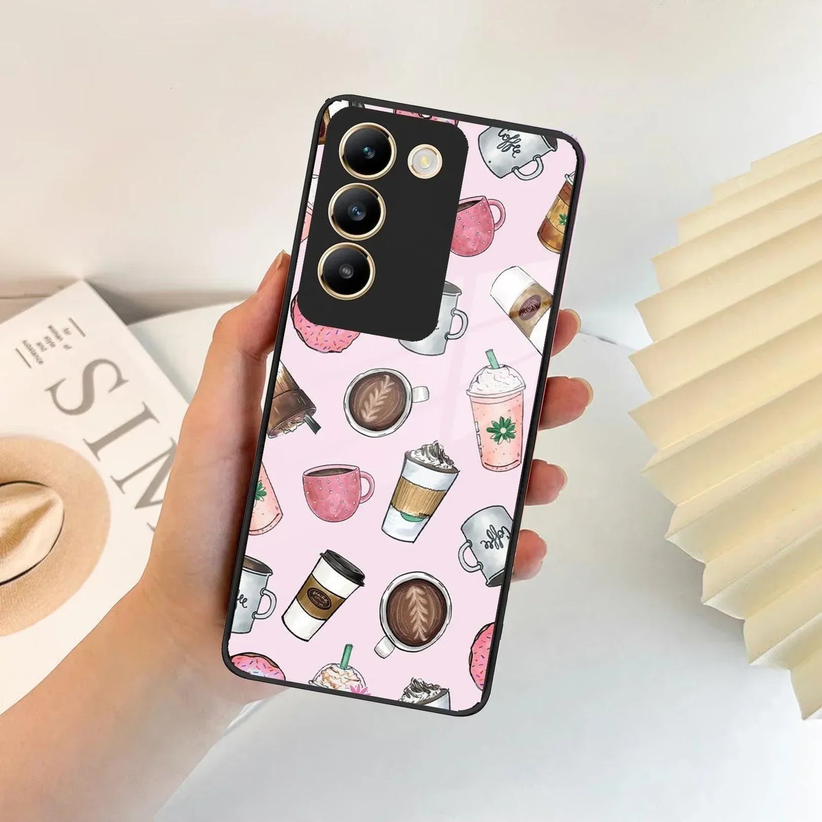 Cute Coffee Snacks Glass Case Cover For Vivo - ShopOnCliQ