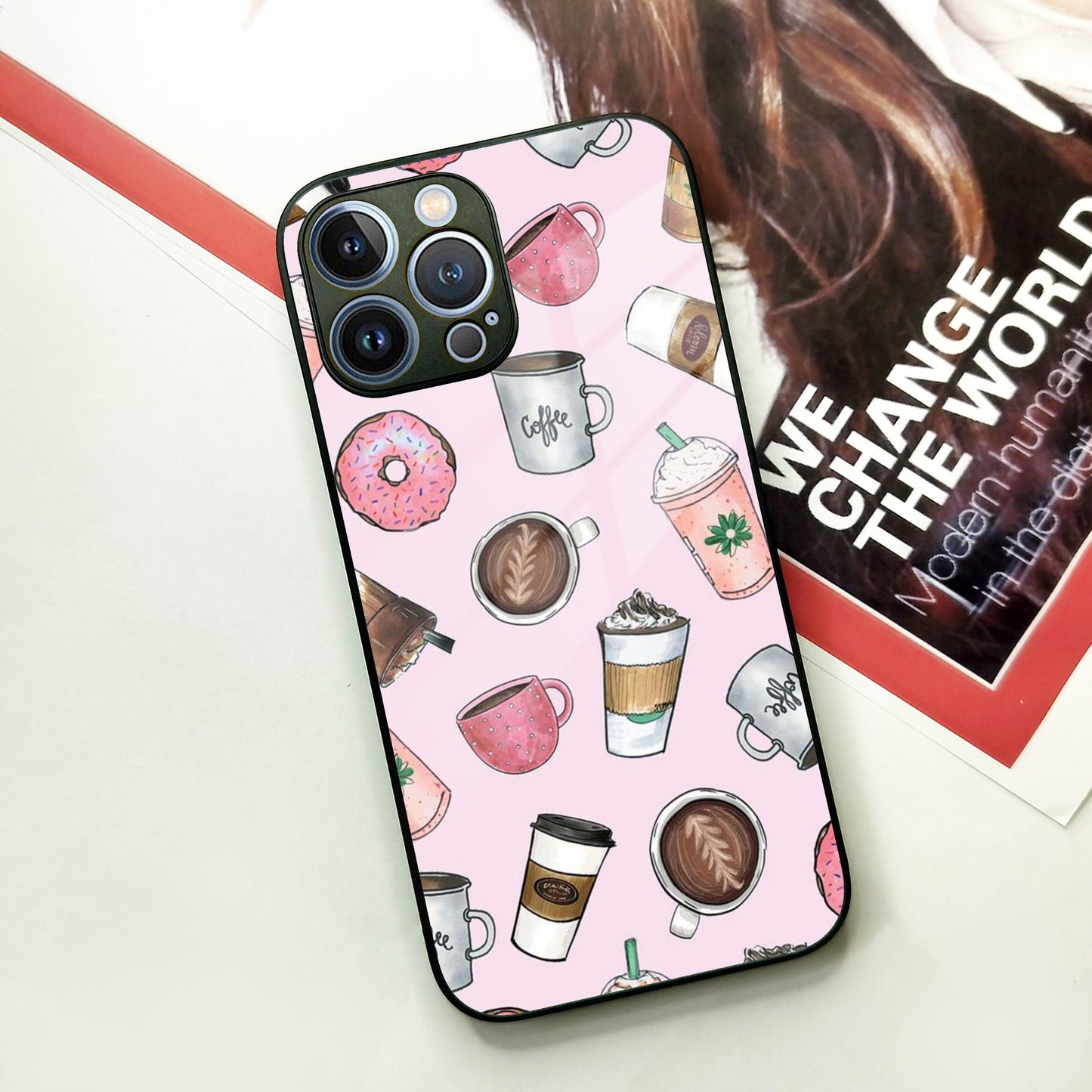 Cute Coffee Snacks Glass Case Cover For iPhone