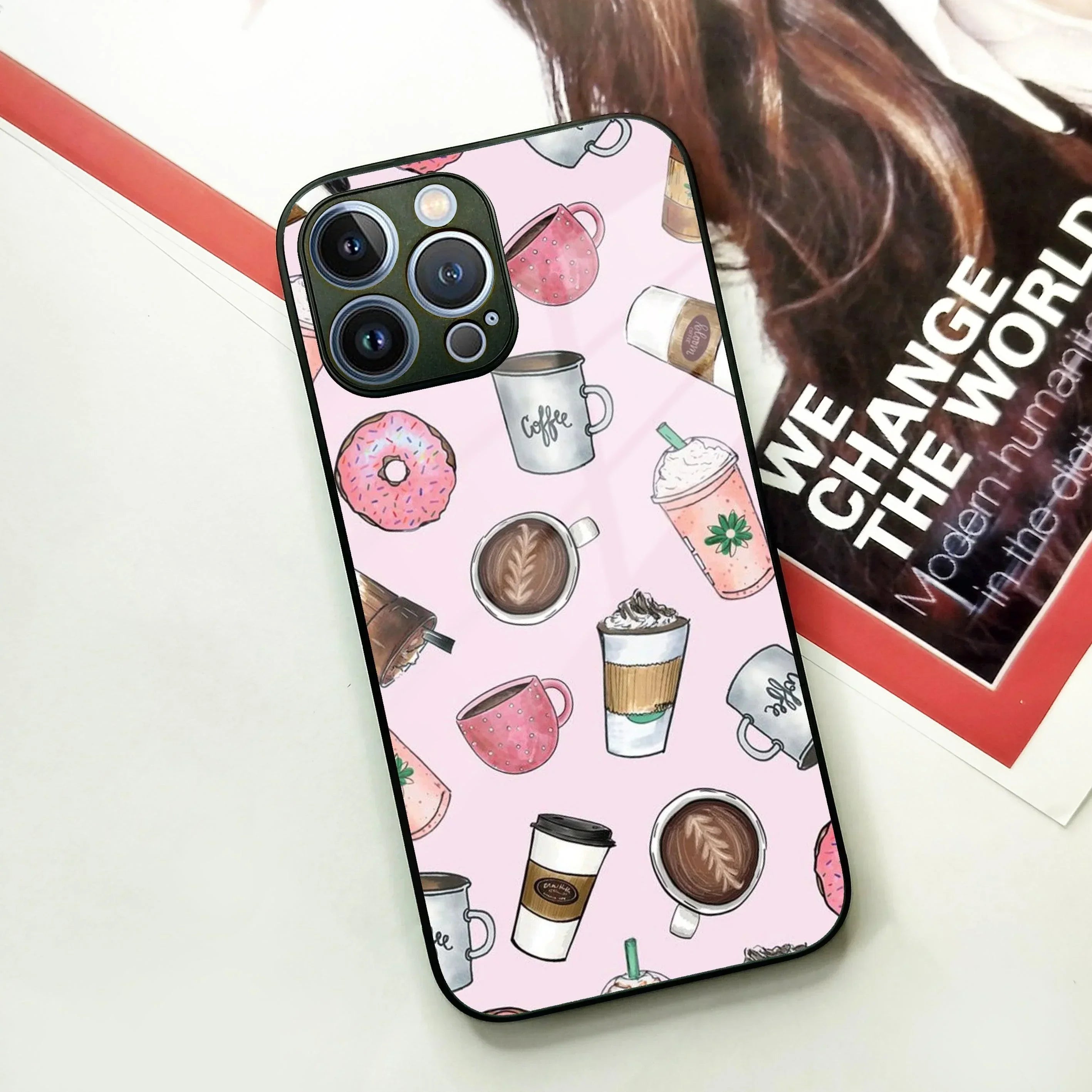 Cute Coffee Snacks Glass Case Cover For iPhone - ShopOnCliQ