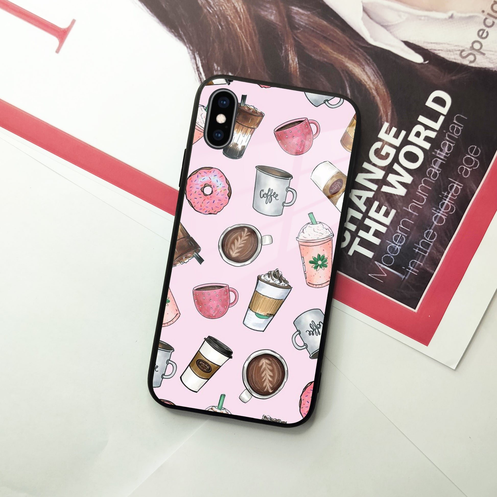 Cute Coffee Snacks Glass Case Cover For iPhone ShopOnCliQ